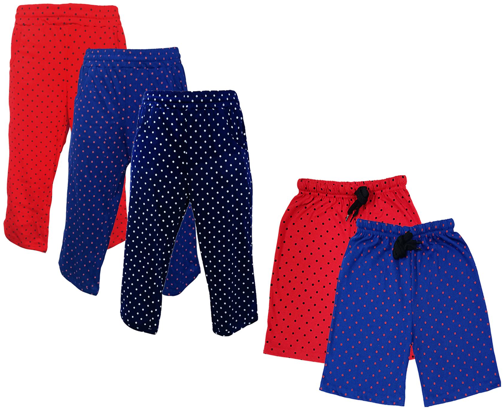 

IndiWeaves Girls Cotton Polka Dots 3 4th Capri and Shorts (Pack of 5) Multi