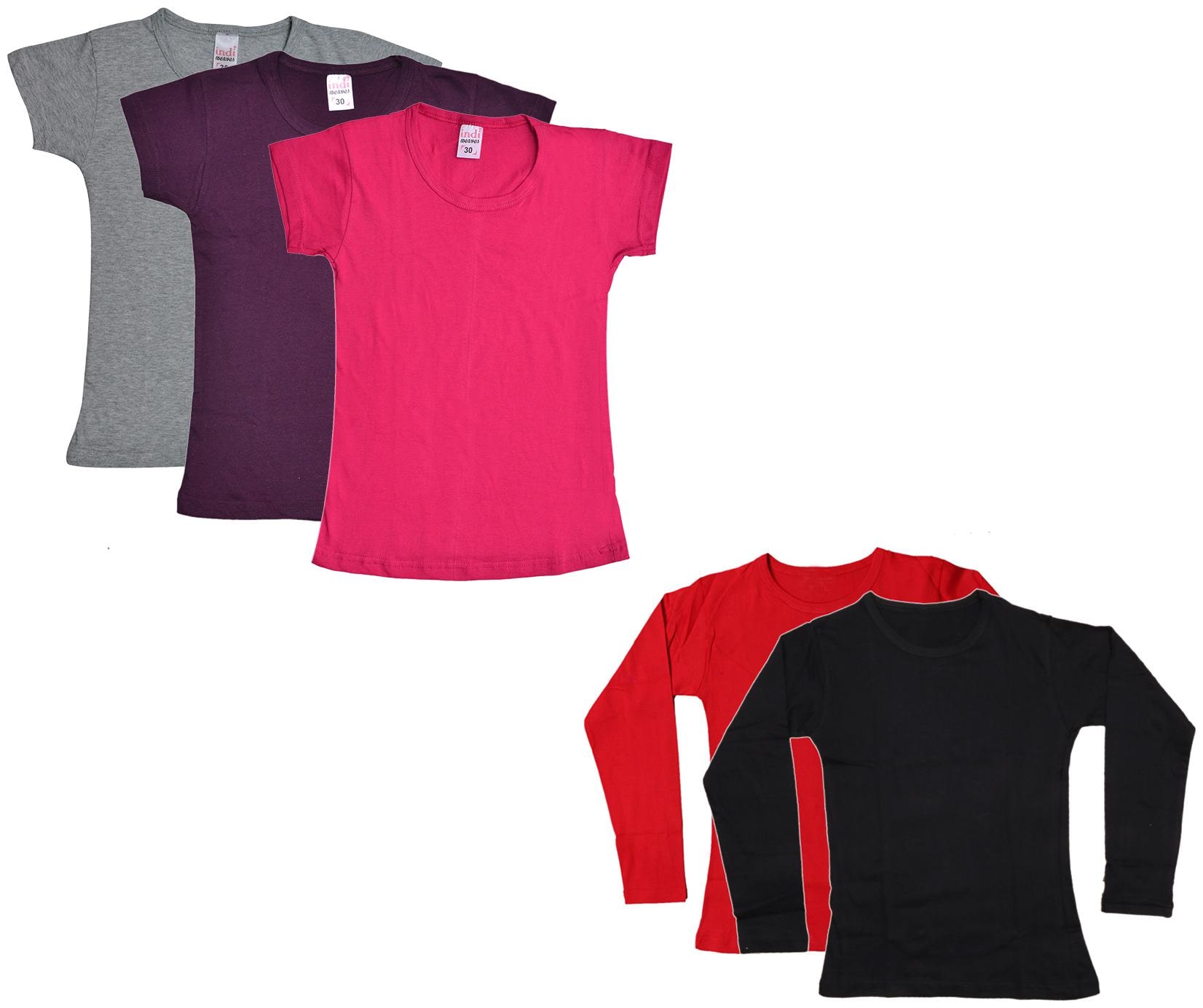 

Indiweaves Girl Cotton Solid T shirt - Multi