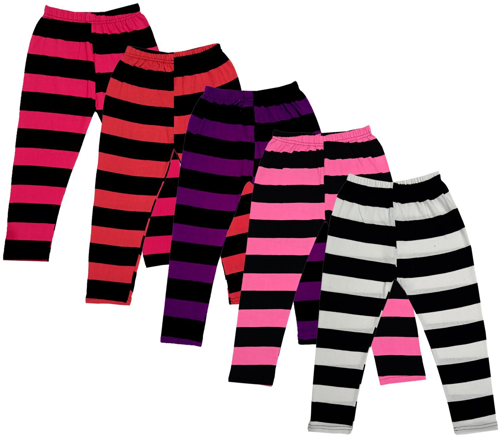 

IndiWeaves Girls Cotton Striped Capri 3 4th Leggings (Pack of 5) Multi