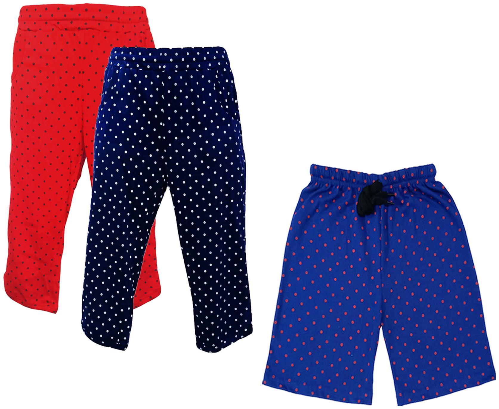 

IndiWeaves Girls Cotton Polka Dots 3 4th Capri and Shorts (Pack of 3) Multi