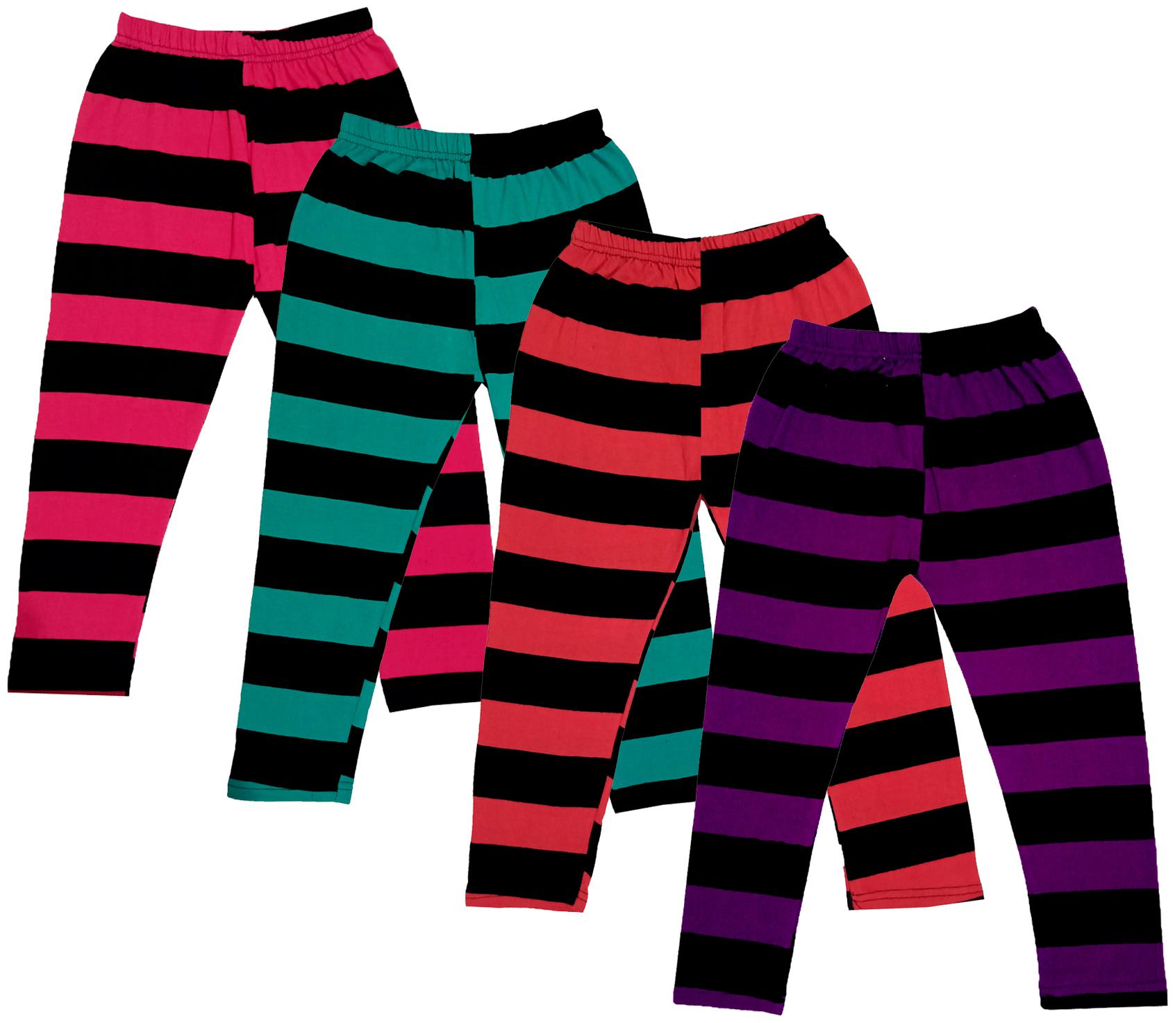

IndiWeaves Girls Cotton Striped Capri 3 4th Leggings (Pack of 4) Multi