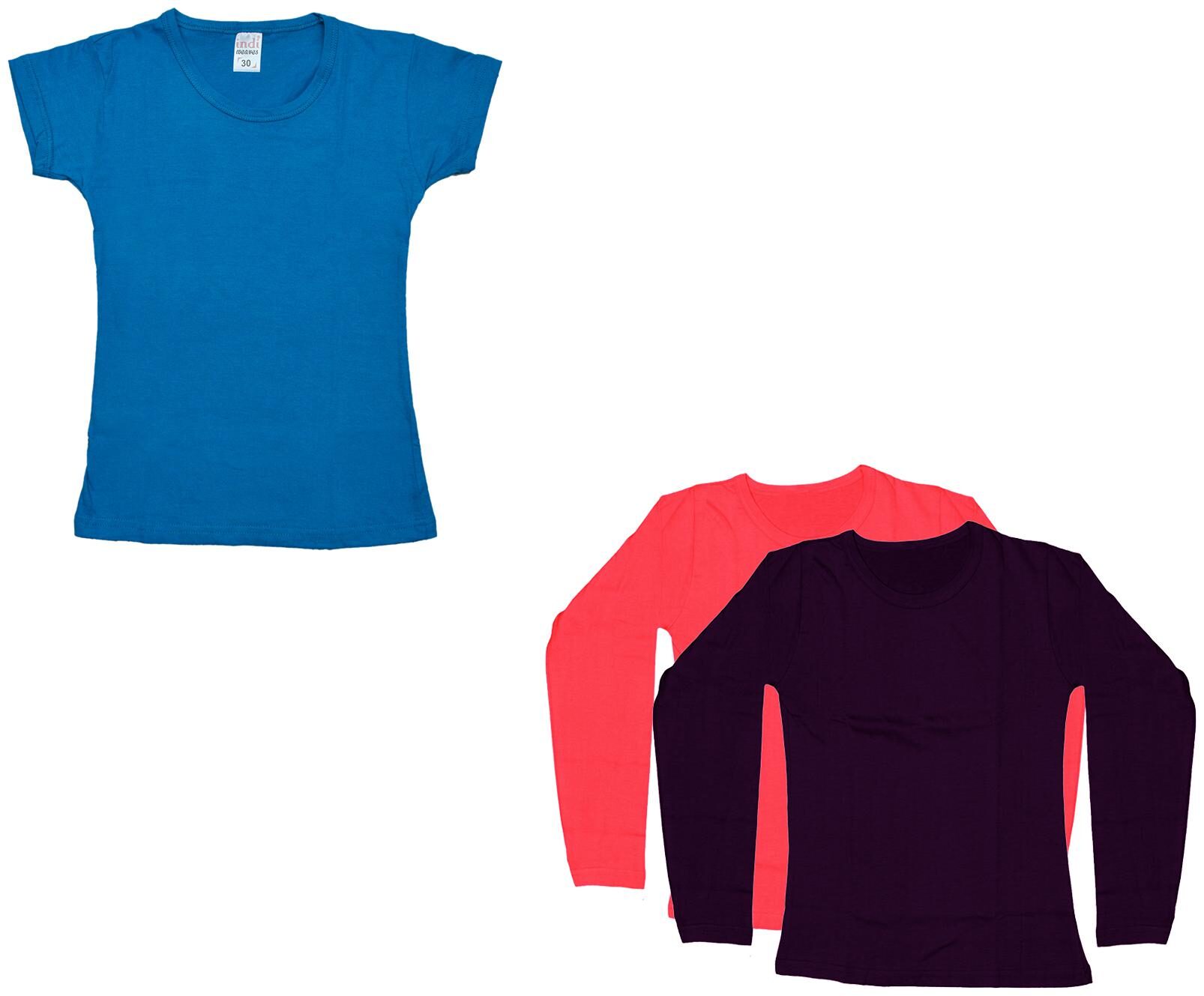 

Indiweaves Girl Cotton Solid T shirt - Multi