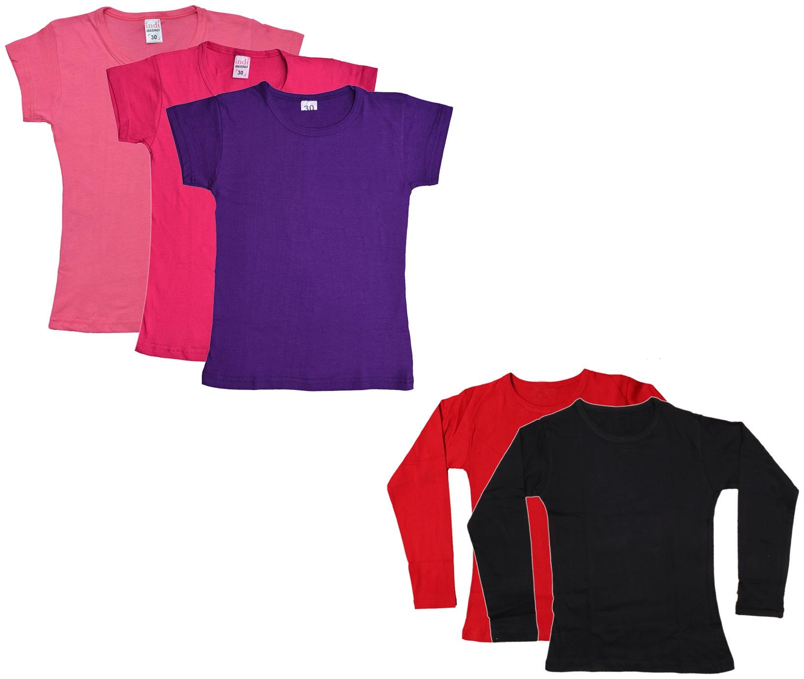 

Indiweaves Girl Cotton Solid T shirt - Multi
