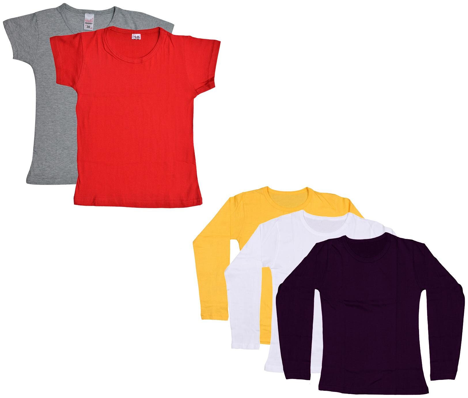 

Indiweaves Girl Cotton Solid T shirt - Multi