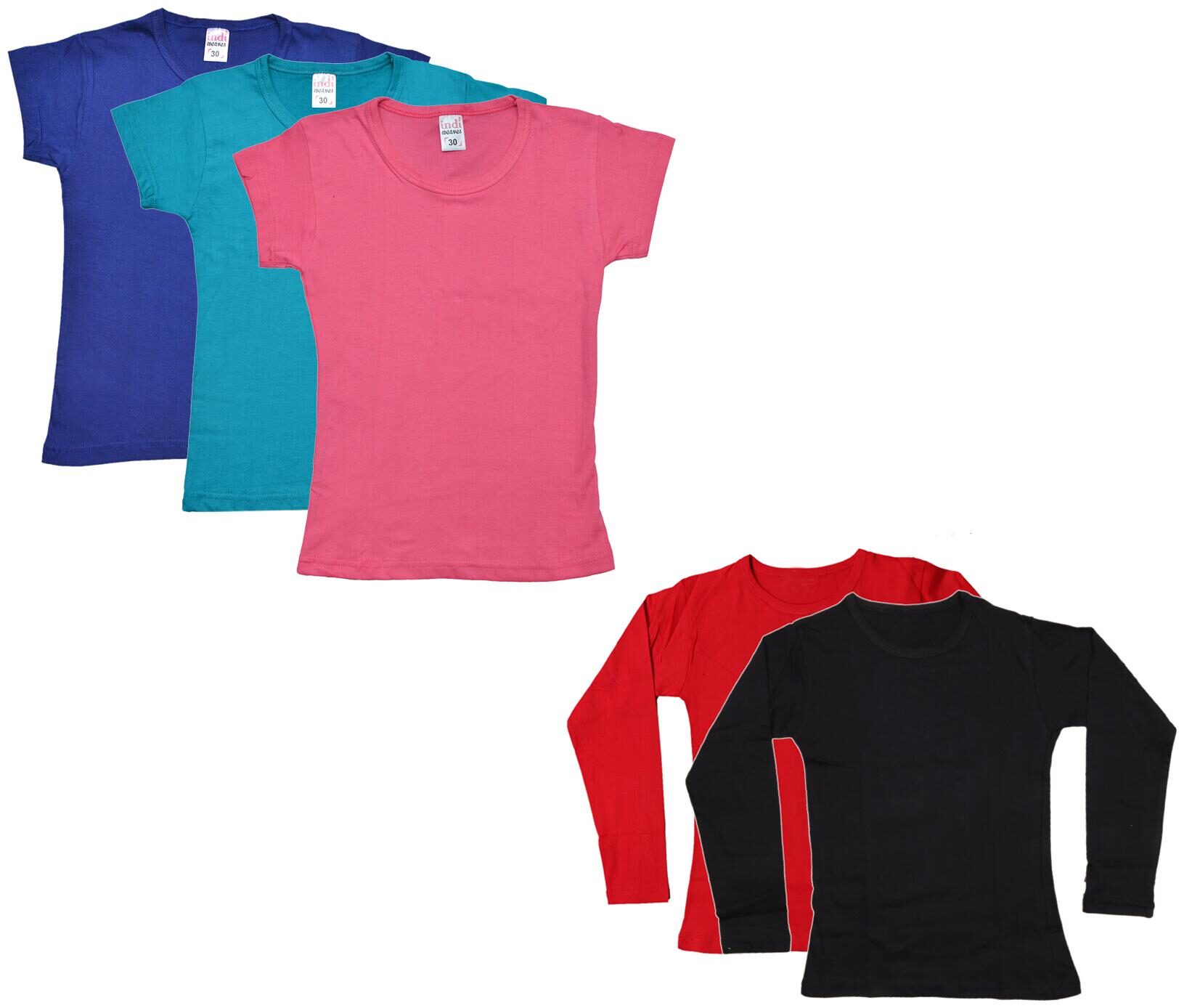 

Indiweaves Girl Cotton Solid T shirt - Multi