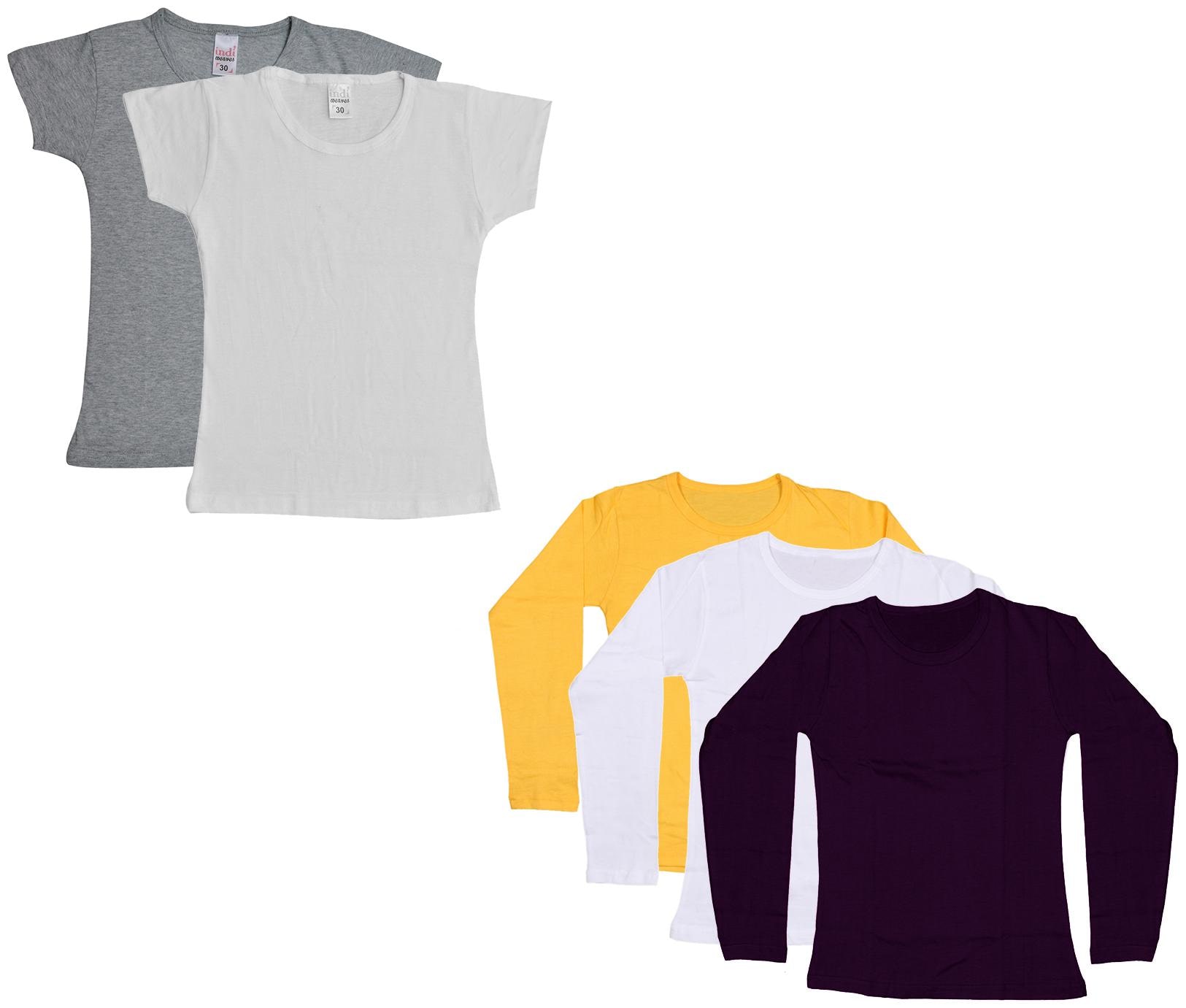 

Indiweaves Girl Cotton Solid T shirt - Multi