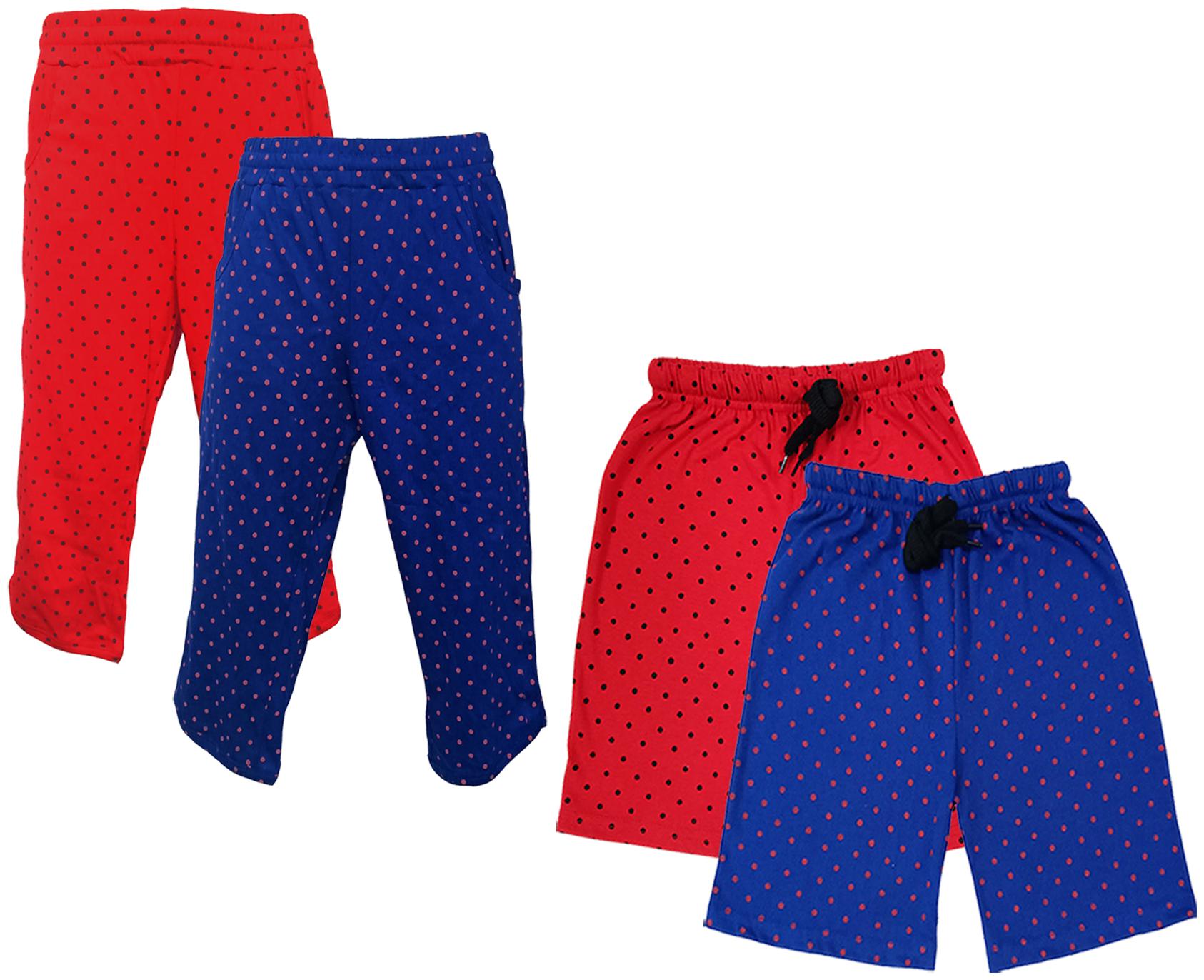 

IndiWeaves Girls Cotton Polka Dots 3 4th Capri and Shorts (Pack of 4) Multi
