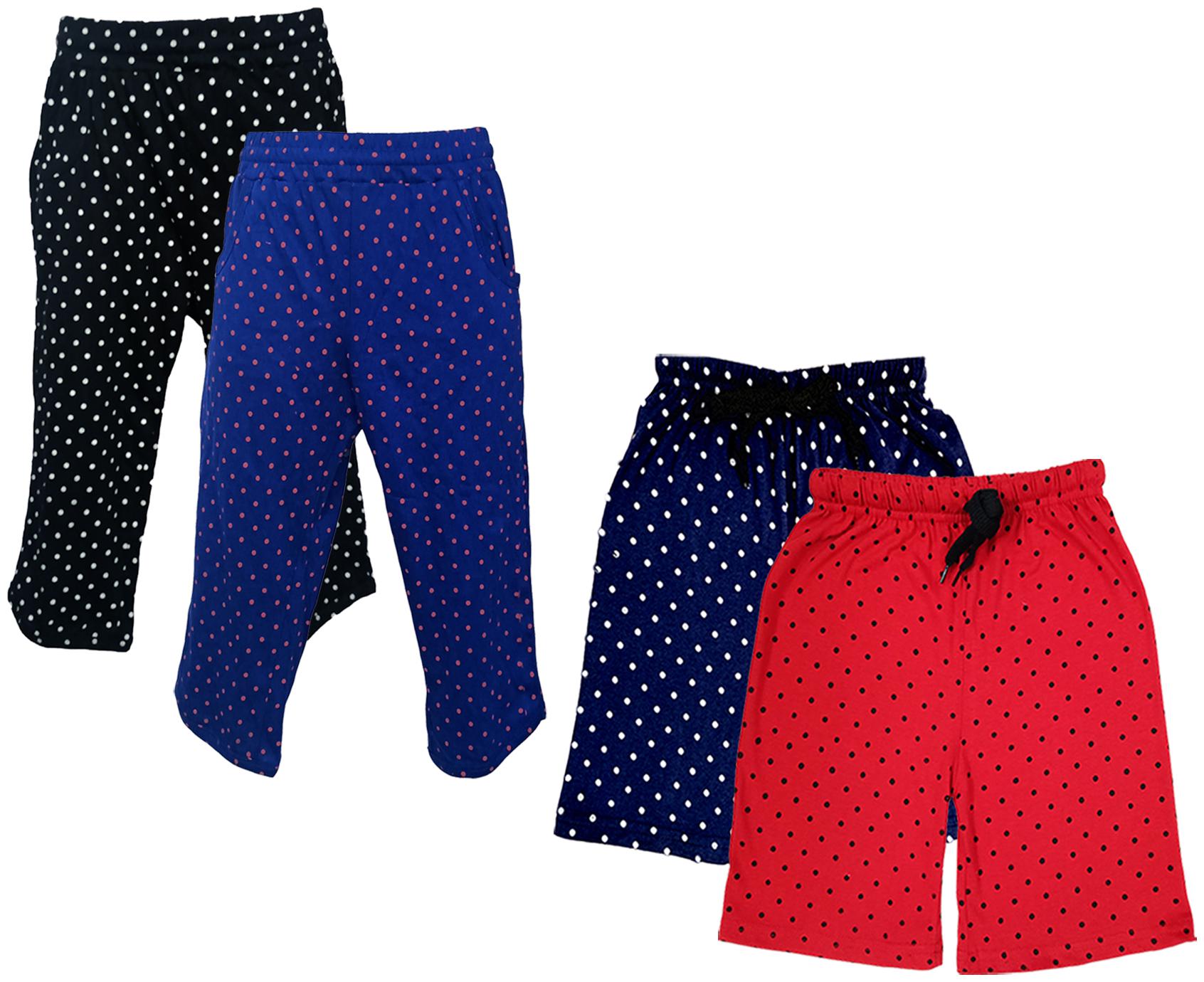 

IndiWeaves Girls Cotton Polka Dots 3 4th Capri and Shorts (Pack of 4) Multi