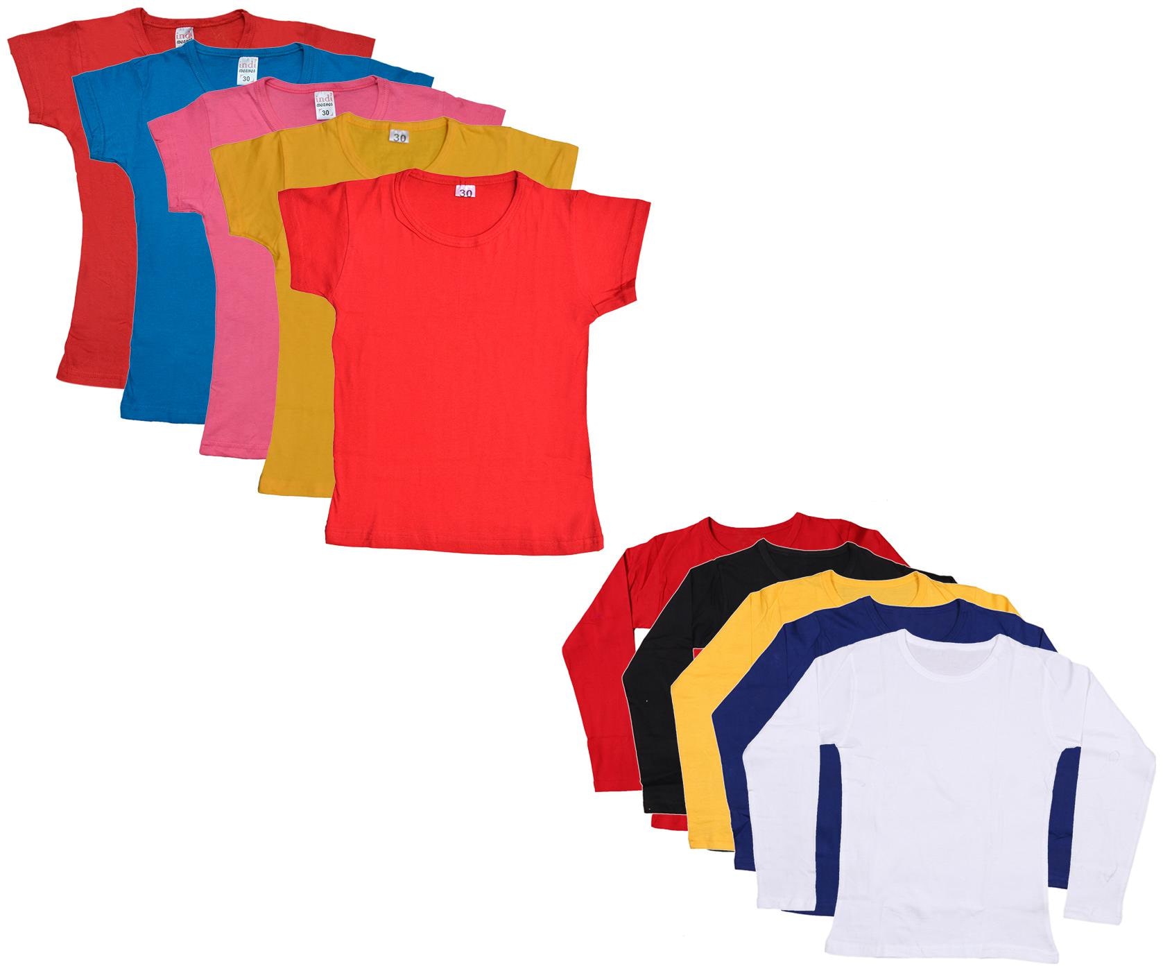 

Indiweaves Girl Cotton Solid T shirt - Multi