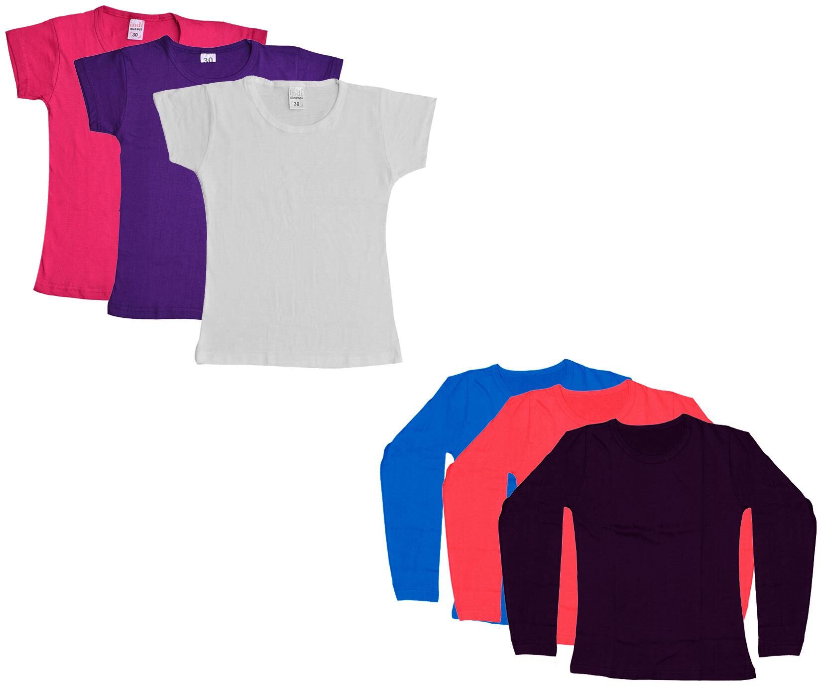 

Indiweaves Girl Cotton Solid T shirt - Multi