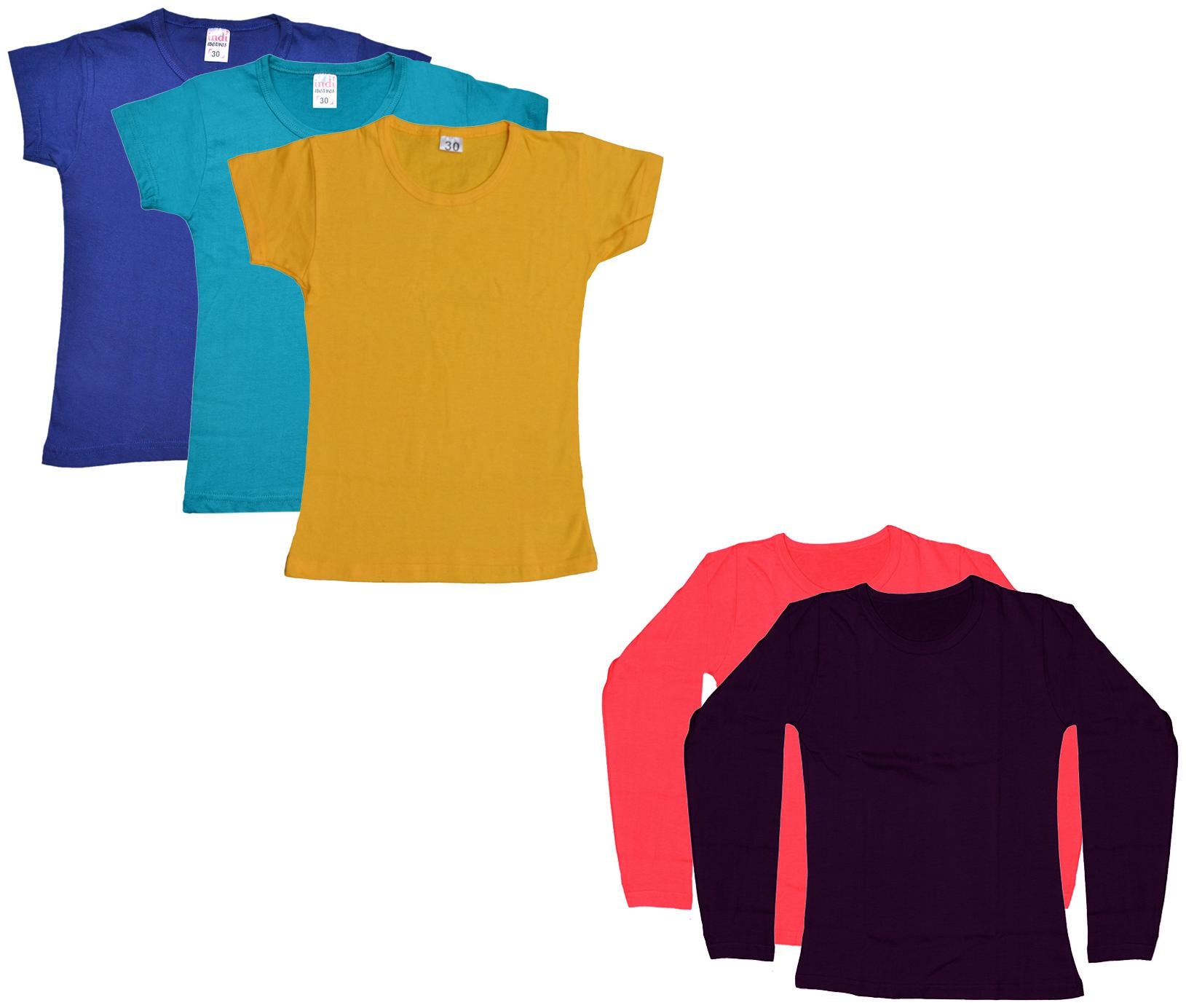 

Indiweaves Girl Cotton Solid T shirt - Multi