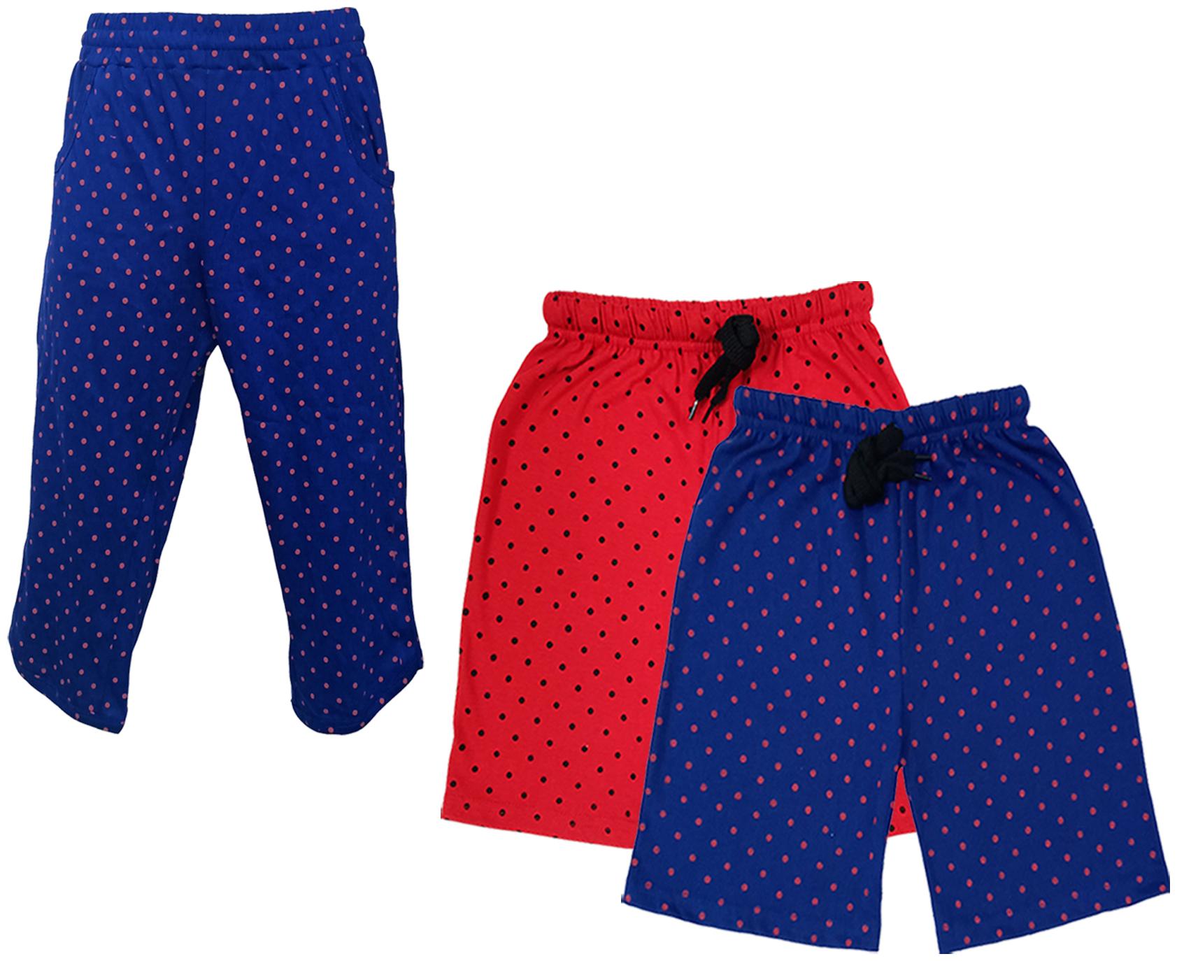 

IndiWeaves Girls Cotton Polka Dots 3 4th Capri and Shorts (Pack of 3) Multi