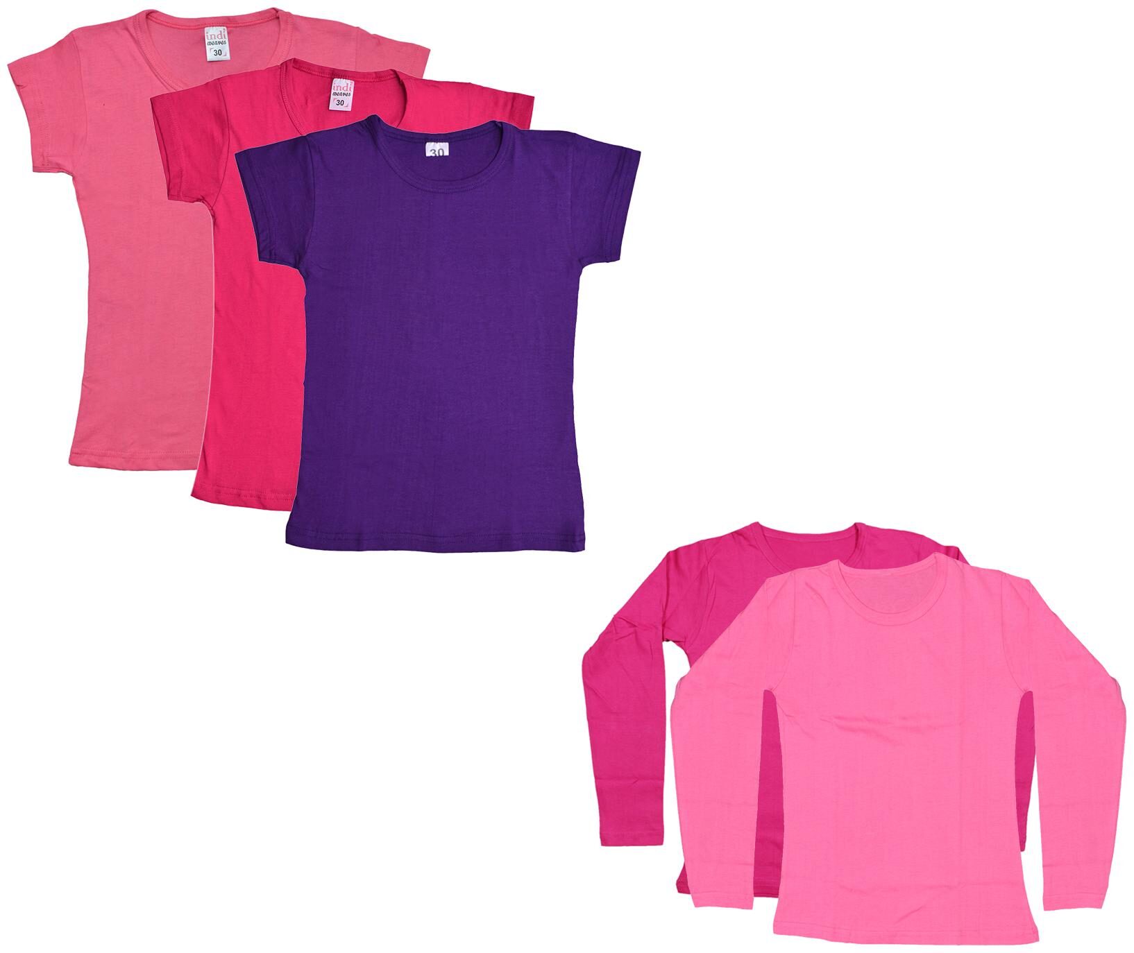 

Indiweaves Girl Cotton Solid T shirt - Multi