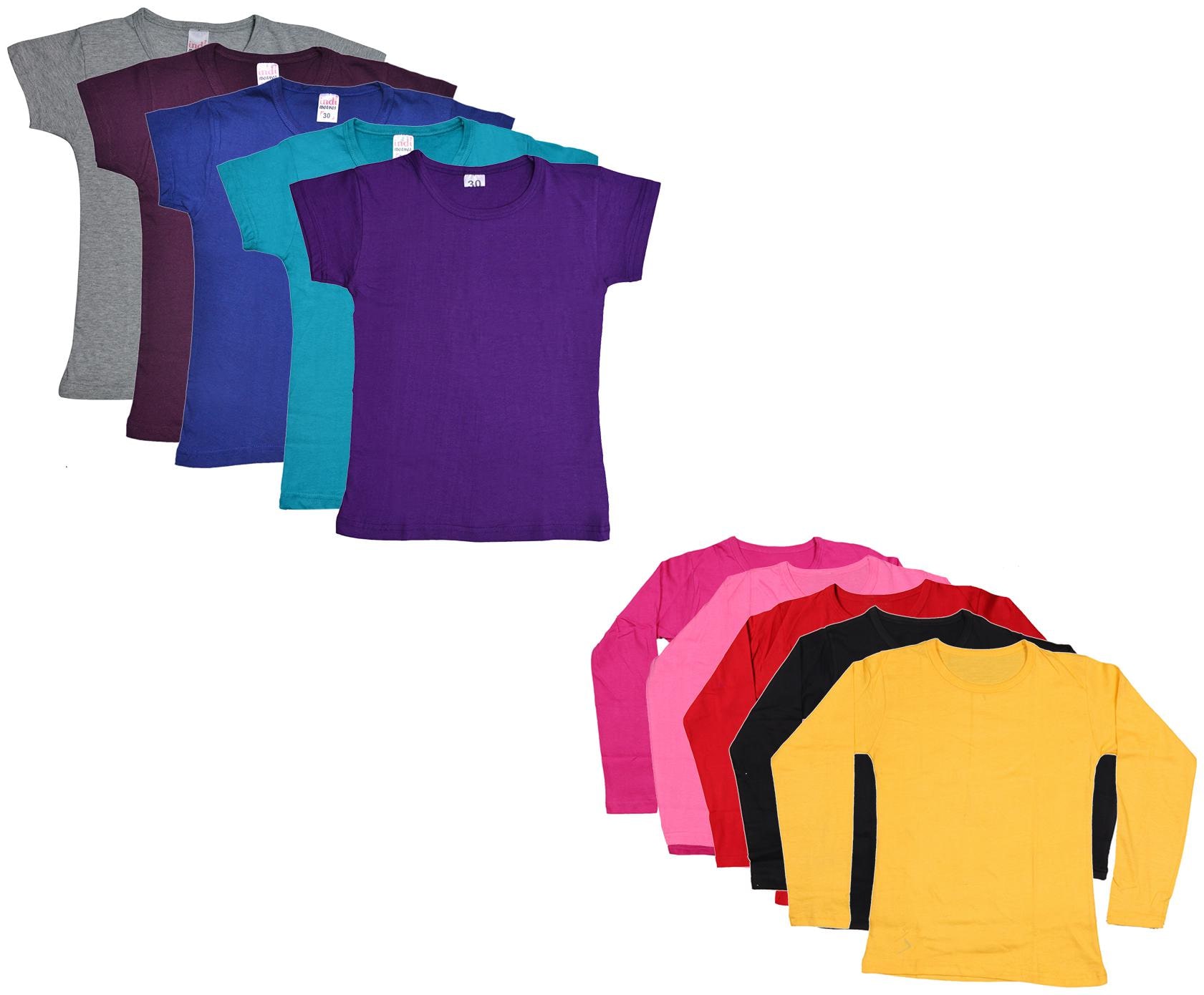 

Indiweaves Girl Cotton Solid T shirt - Multi
