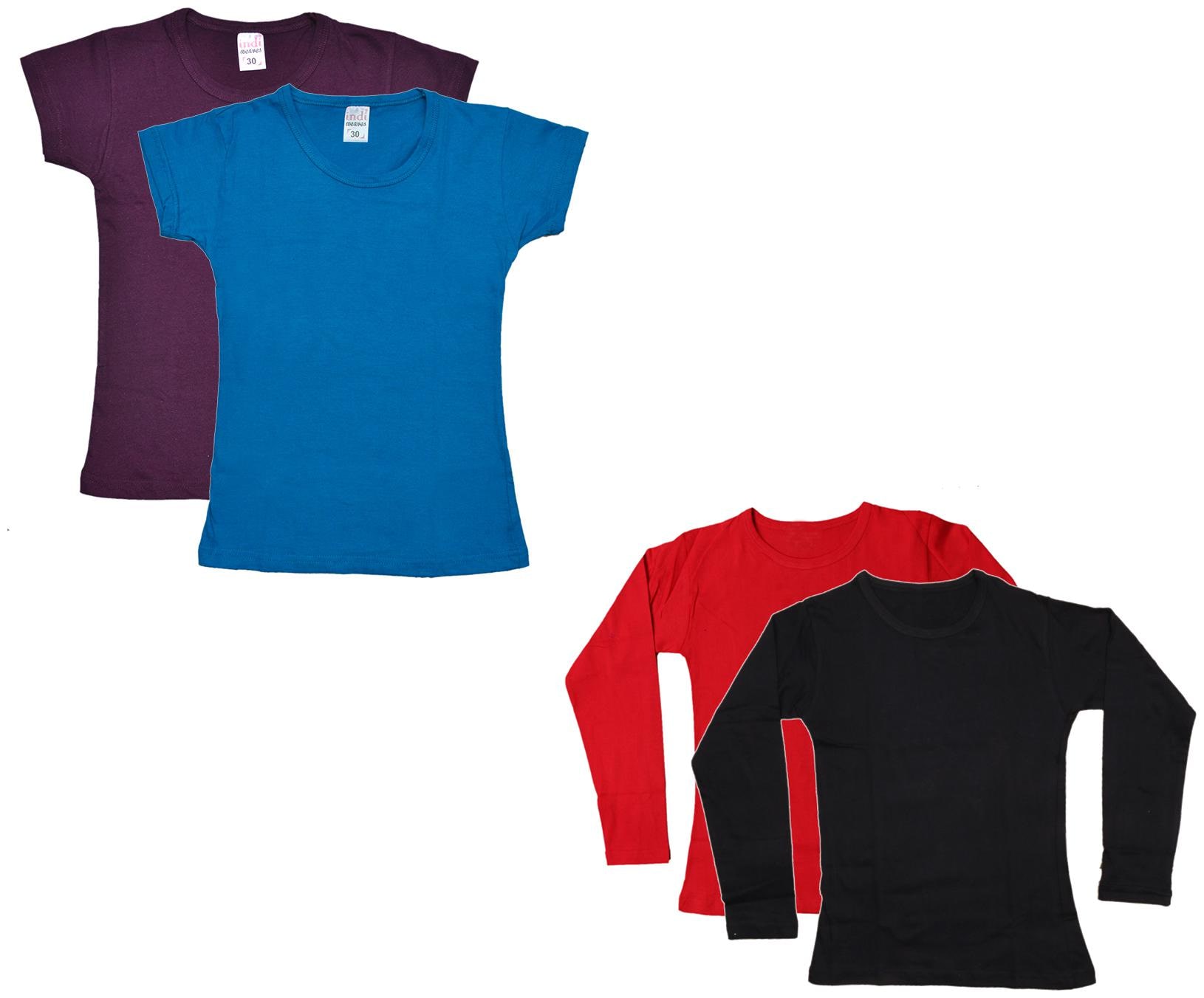 

Indiweaves Girl Cotton Solid T shirt - Multi