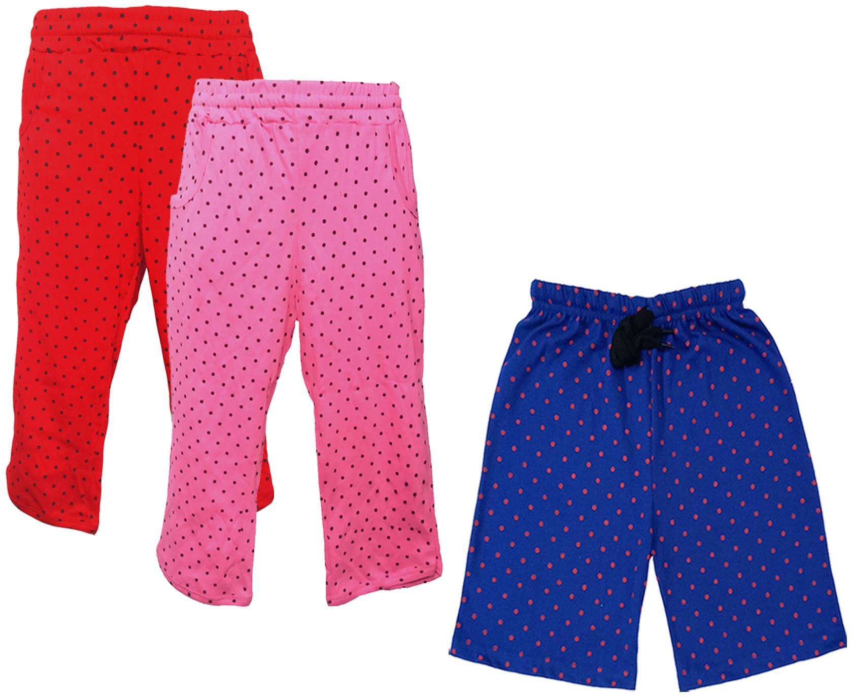 

IndiWeaves Girls Cotton Polka Dots 3 4th Capri and Shorts (Pack of 3) Multi