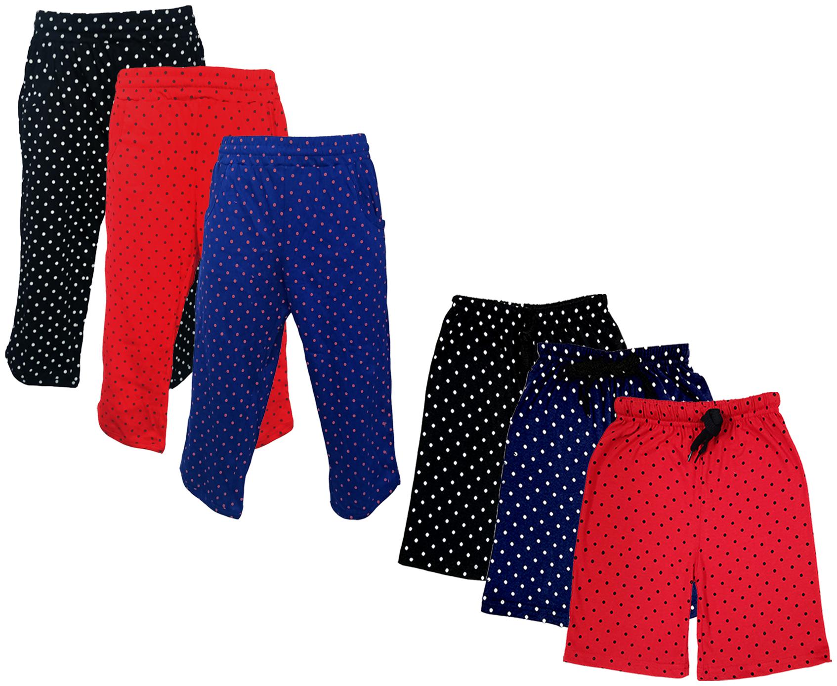 

IndiWeaves Girls Cotton Polka Dots 3 4th Capri and Shorts (Pack of 6) Multi
