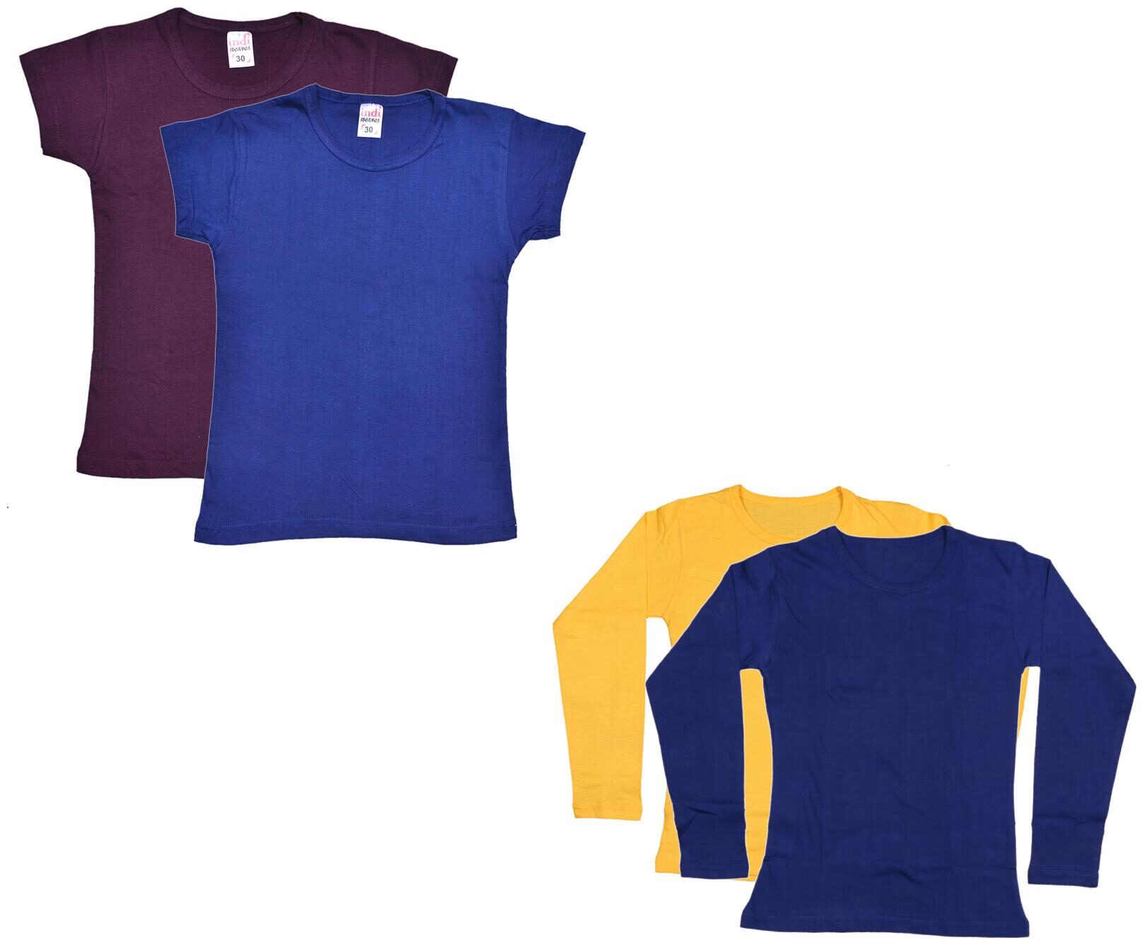 

Indiweaves Girl Cotton Solid T shirt - Multi