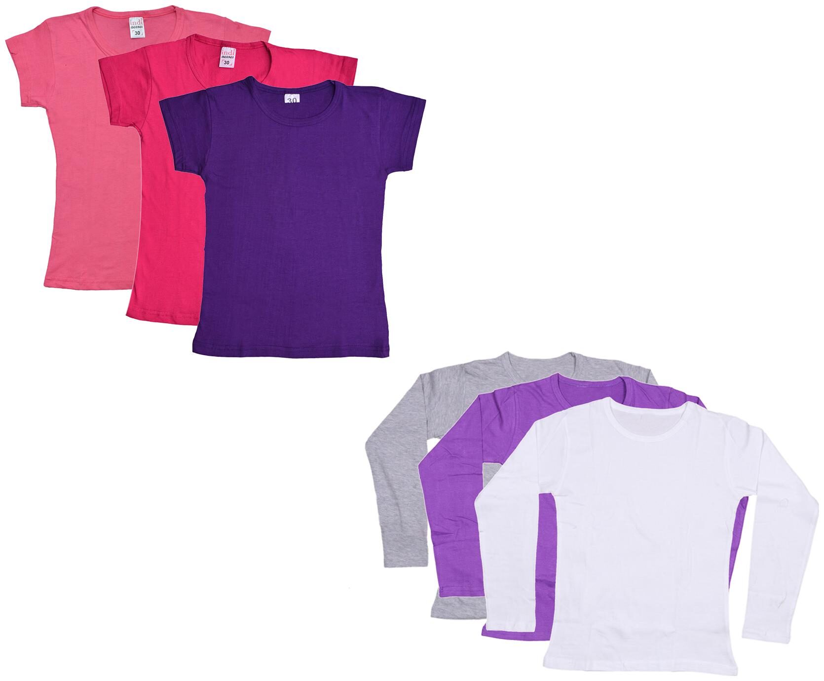 

Indiweaves Girl Cotton Solid T shirt - Multi