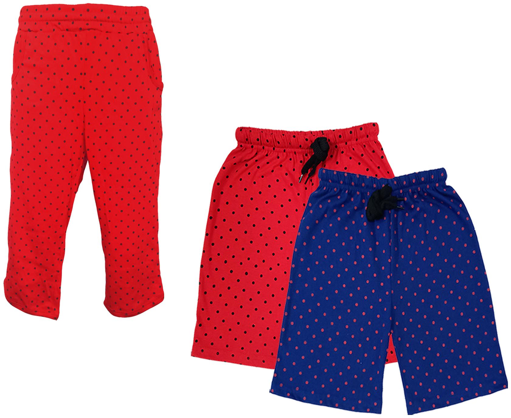 

IndiWeaves Girls Cotton Polka Dots 3 4th Capri and Shorts (Pack of 3) Multi