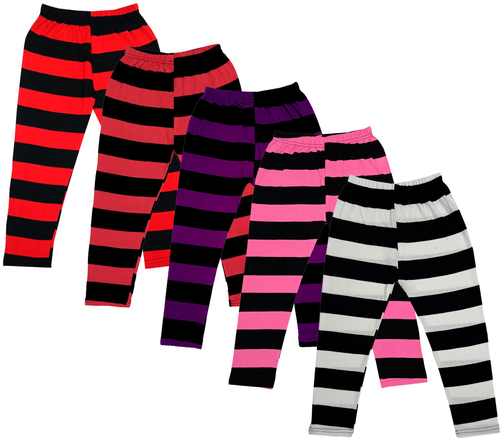 

IndiWeaves Girls Cotton Striped Capri 3 4th Leggings (Pack of 5) Multi