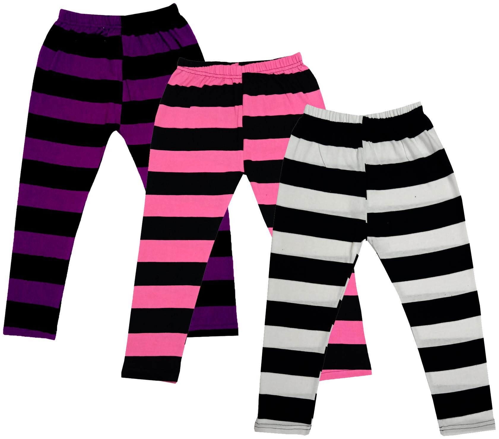

IndiWeaves Girls Cotton Striped Capri 3 4th Leggings (Pack of 3) Multi