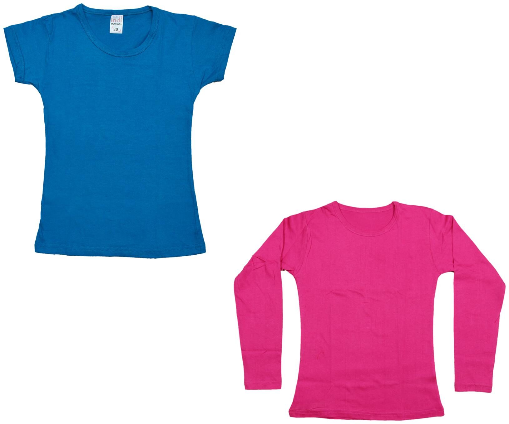

Indiweaves Girl Cotton Solid T shirt - Multi