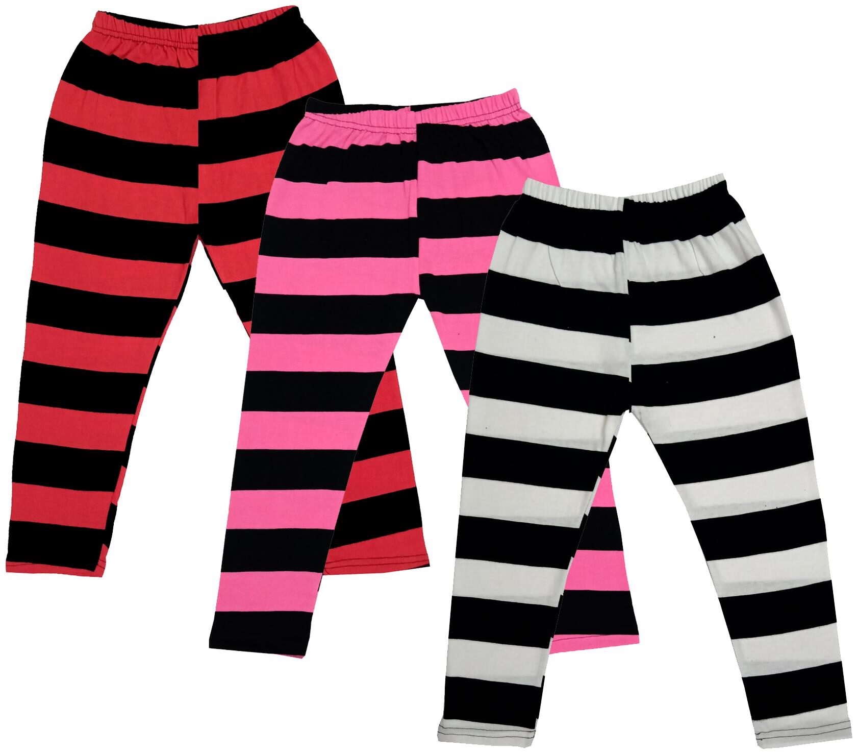 

IndiWeaves Girls Cotton Striped Capri 3 4th Leggings (Pack of 3) Multi