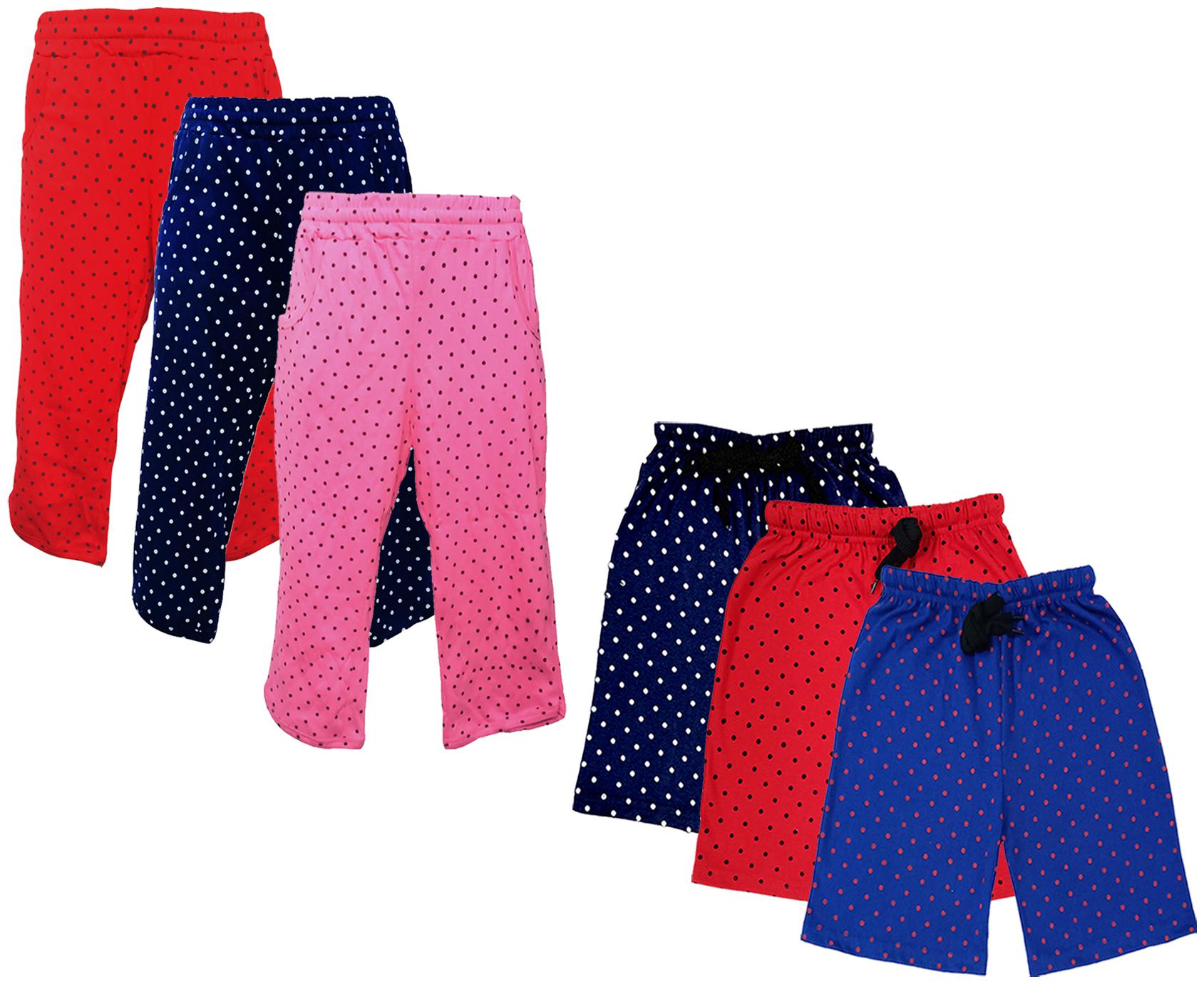 

IndiWeaves Girls Cotton Polka Dots 3 4th Capri and Shorts (Pack of 6) Multi