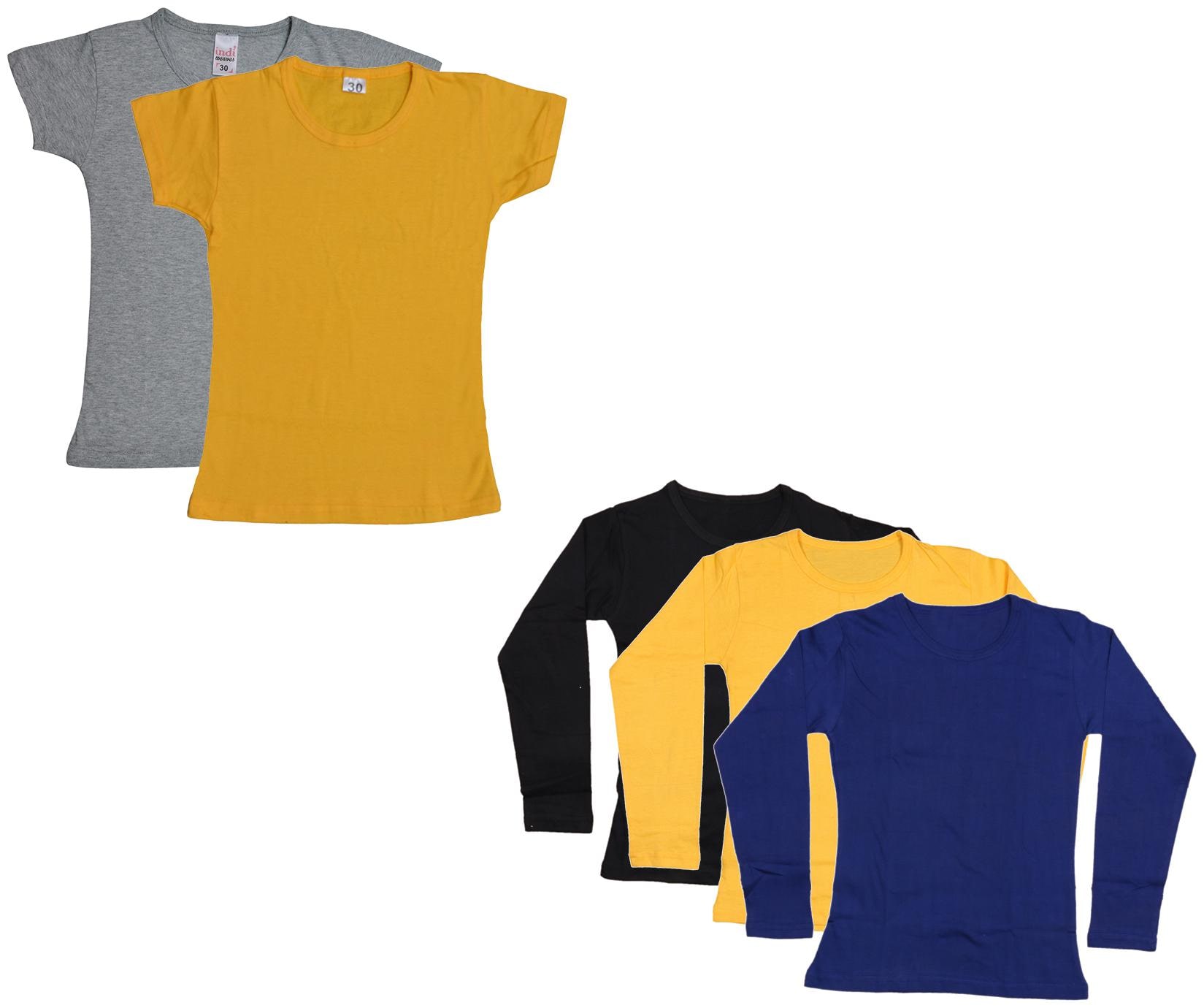 

Indiweaves Girl Cotton Solid T shirt - Multi