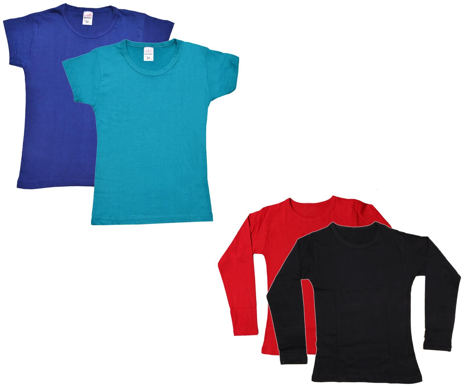 

Indiweaves Girl Cotton Solid T shirt - Multi