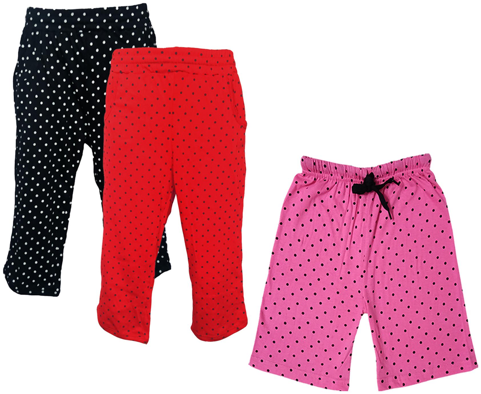 

IndiWeaves Girls Cotton Polka Dots 3 4th Capri and Shorts (Pack of 3) Multi