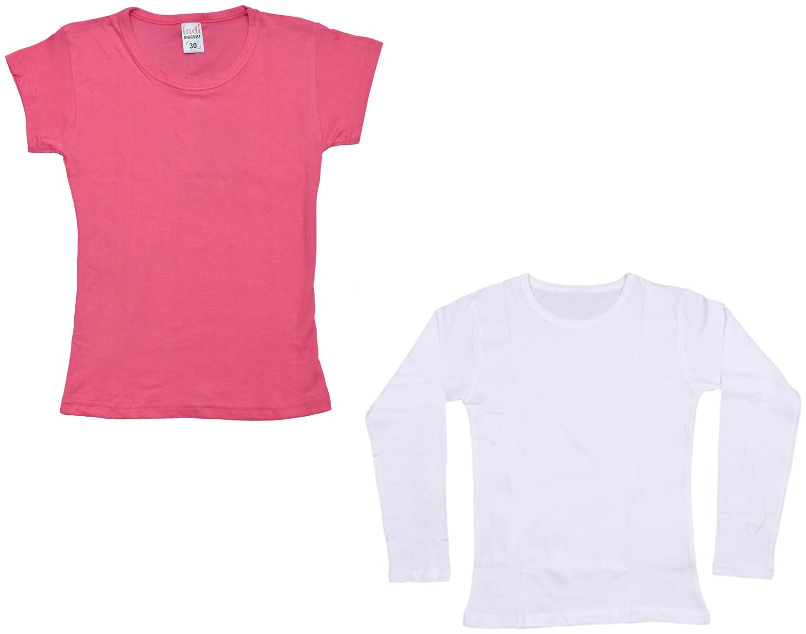 

Indiweaves Girl Cotton Solid T shirt - Multi