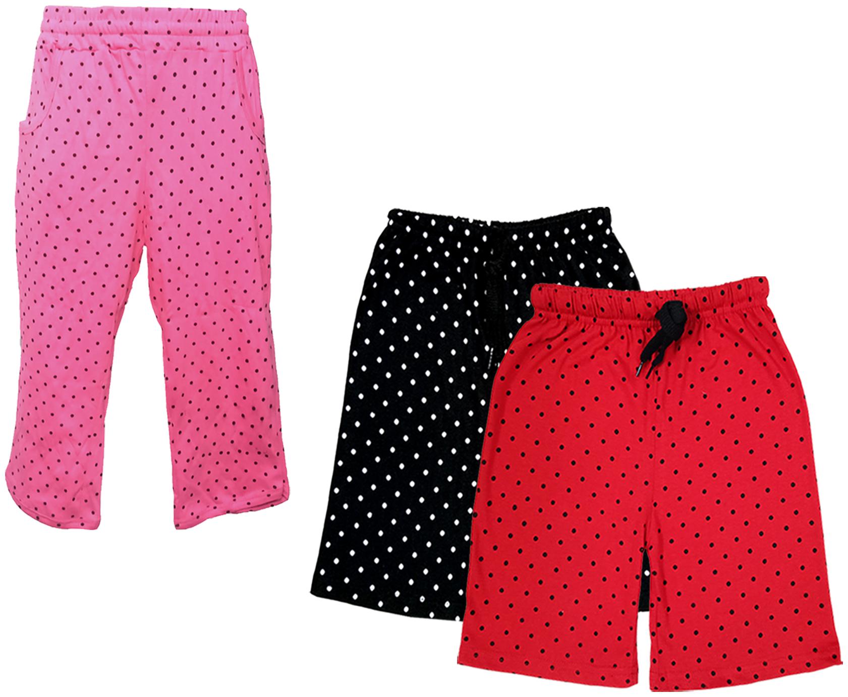 

IndiWeaves Girls Cotton Polka Dots 3 4th Capri and Shorts (Pack of 3) Multi
