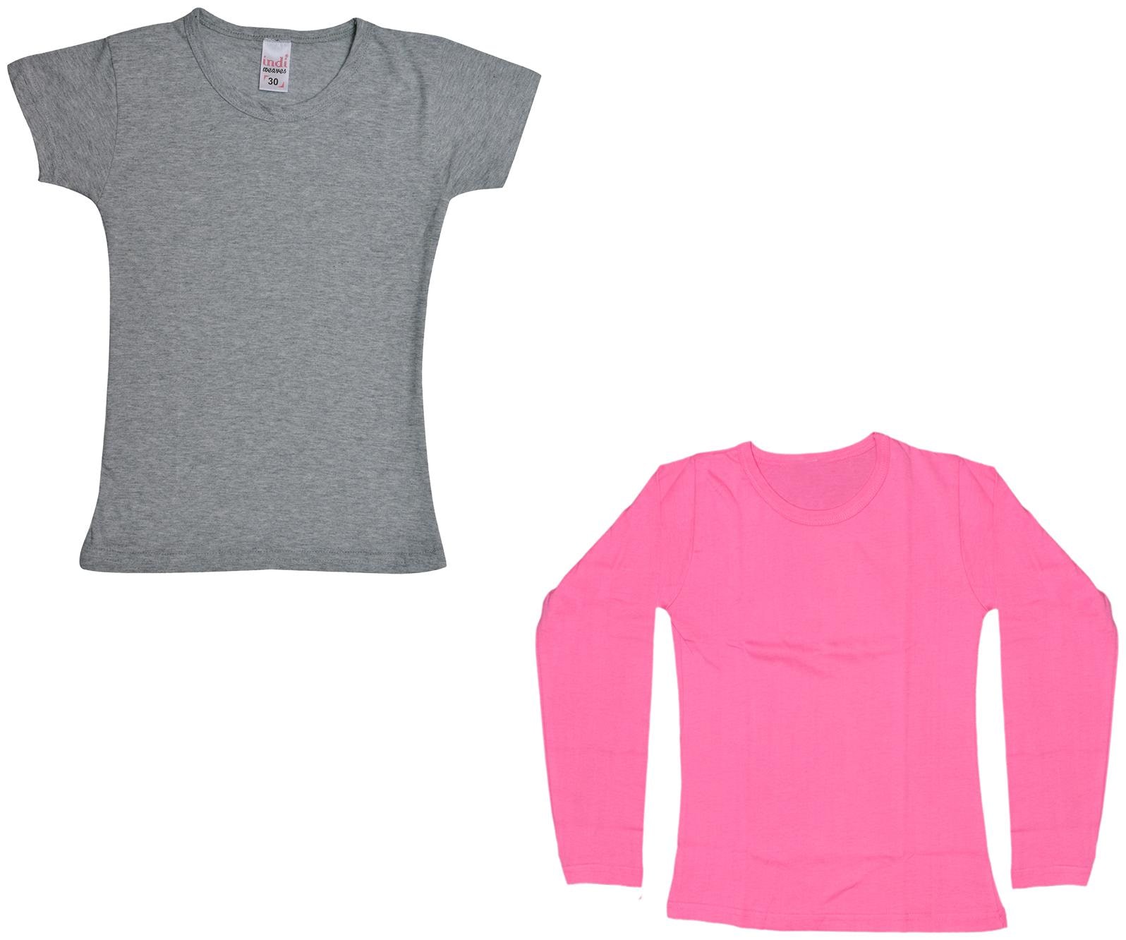 

Indiweaves Girl Cotton Solid T shirt - Multi