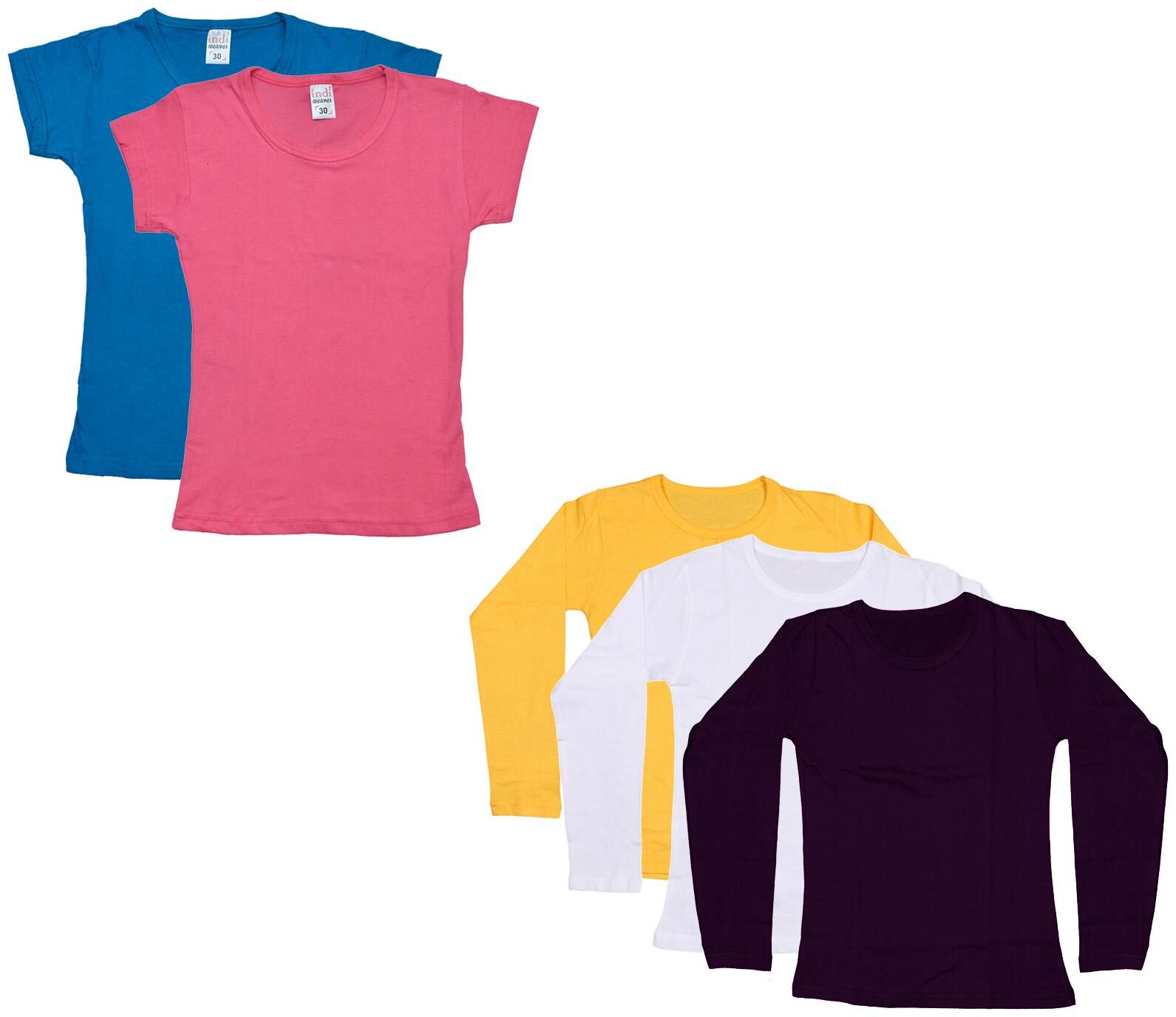 

Indiweaves Girl Cotton Solid T shirt - Multi