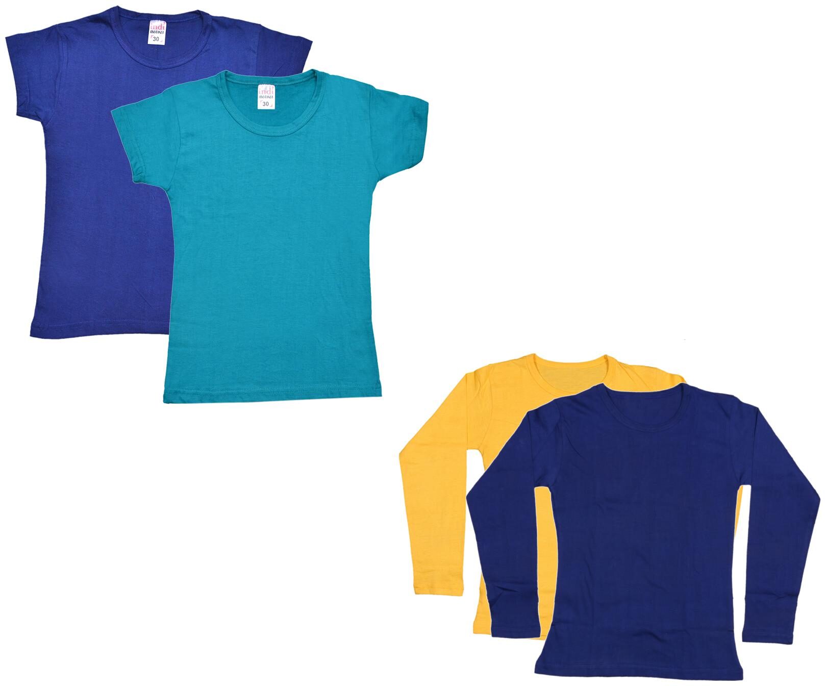 

Indiweaves Girl Cotton Solid T shirt - Multi