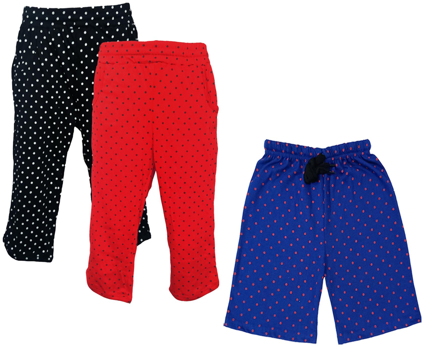

IndiWeaves Girls Cotton Polka Dots 3 4th Capri and Shorts (Pack of 3) Multi