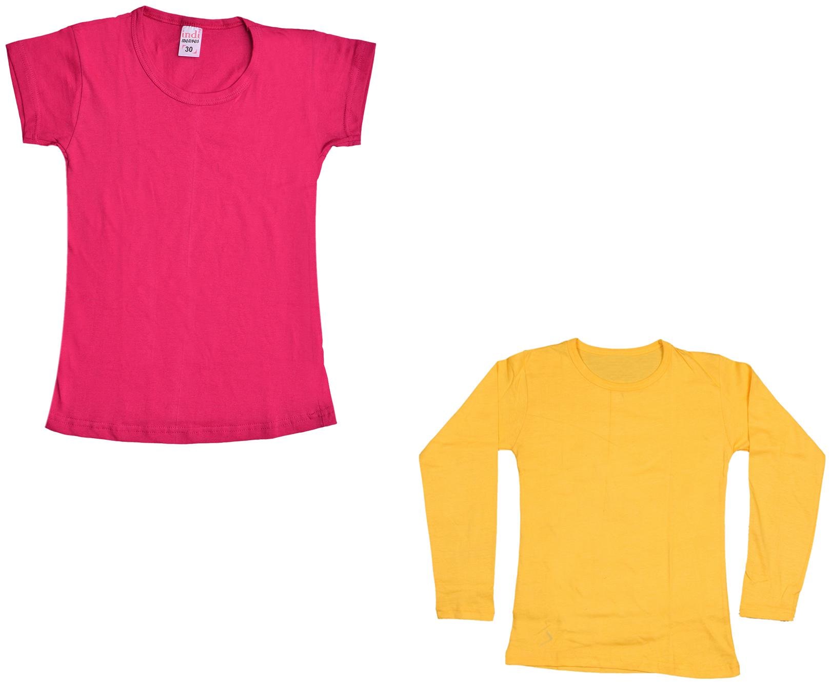 

Indiweaves Girl Cotton Solid T shirt - Multi