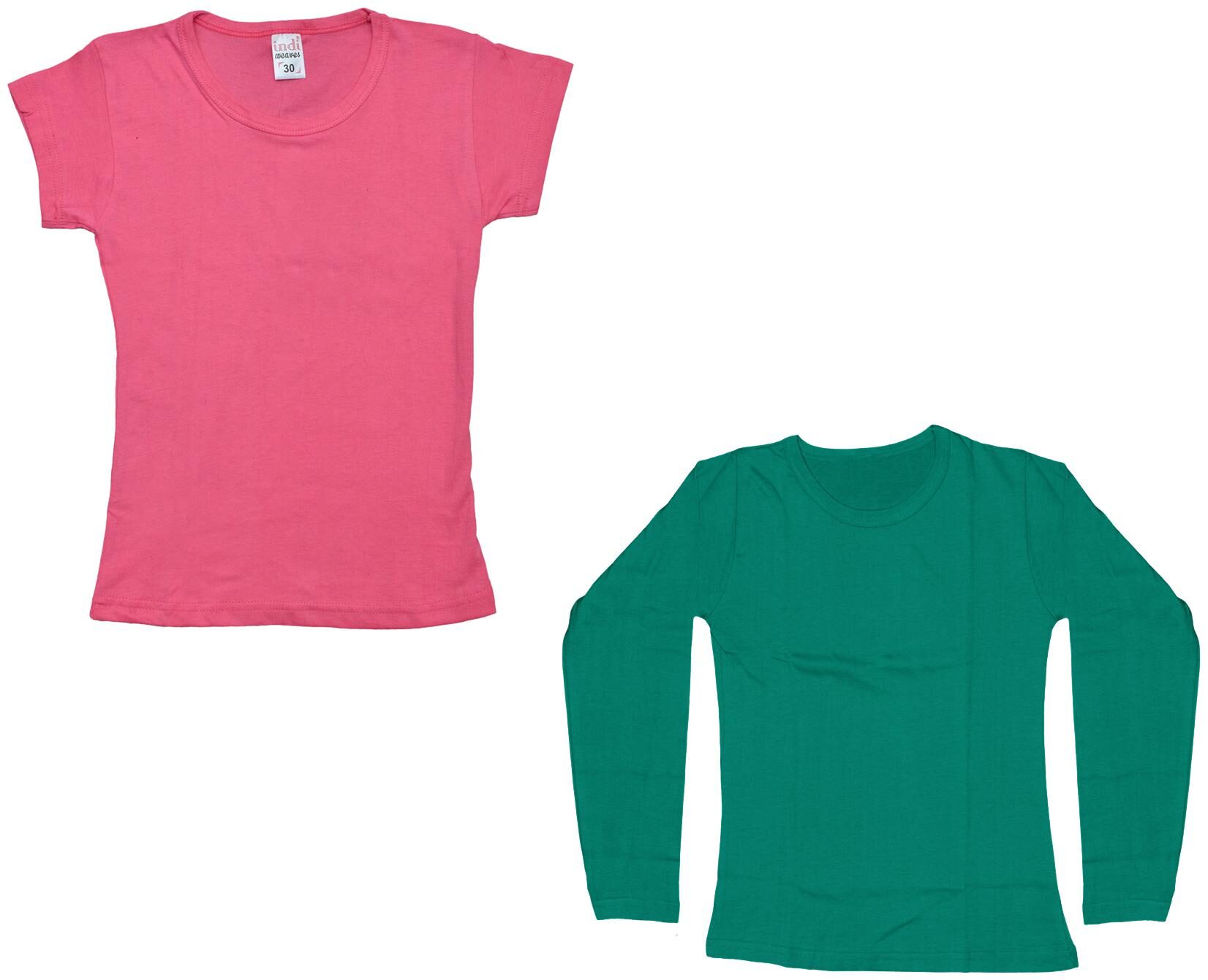 

Indiweaves Girl Cotton Solid T shirt - Green