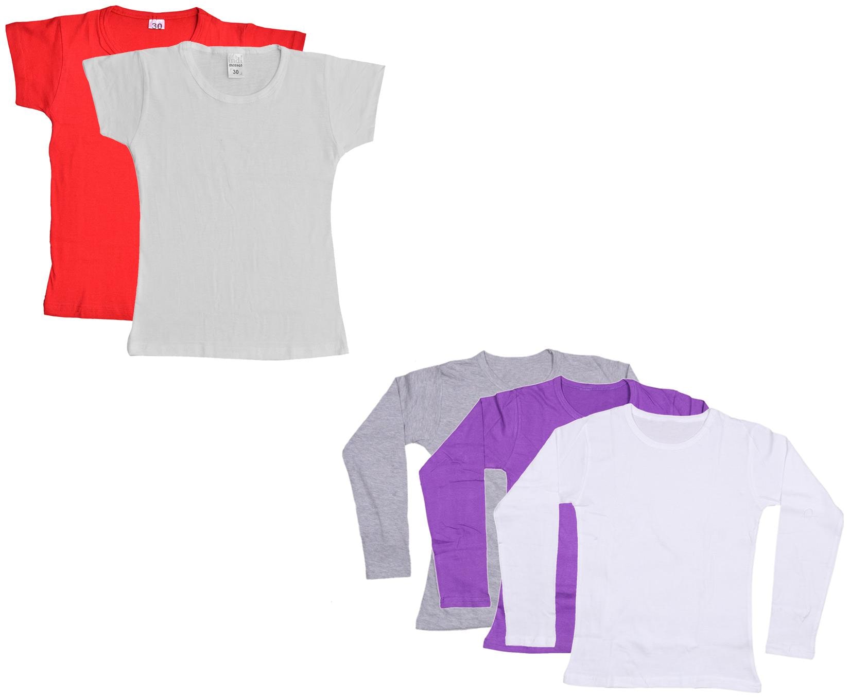 

Indiweaves Girl Cotton Solid T shirt - Multi