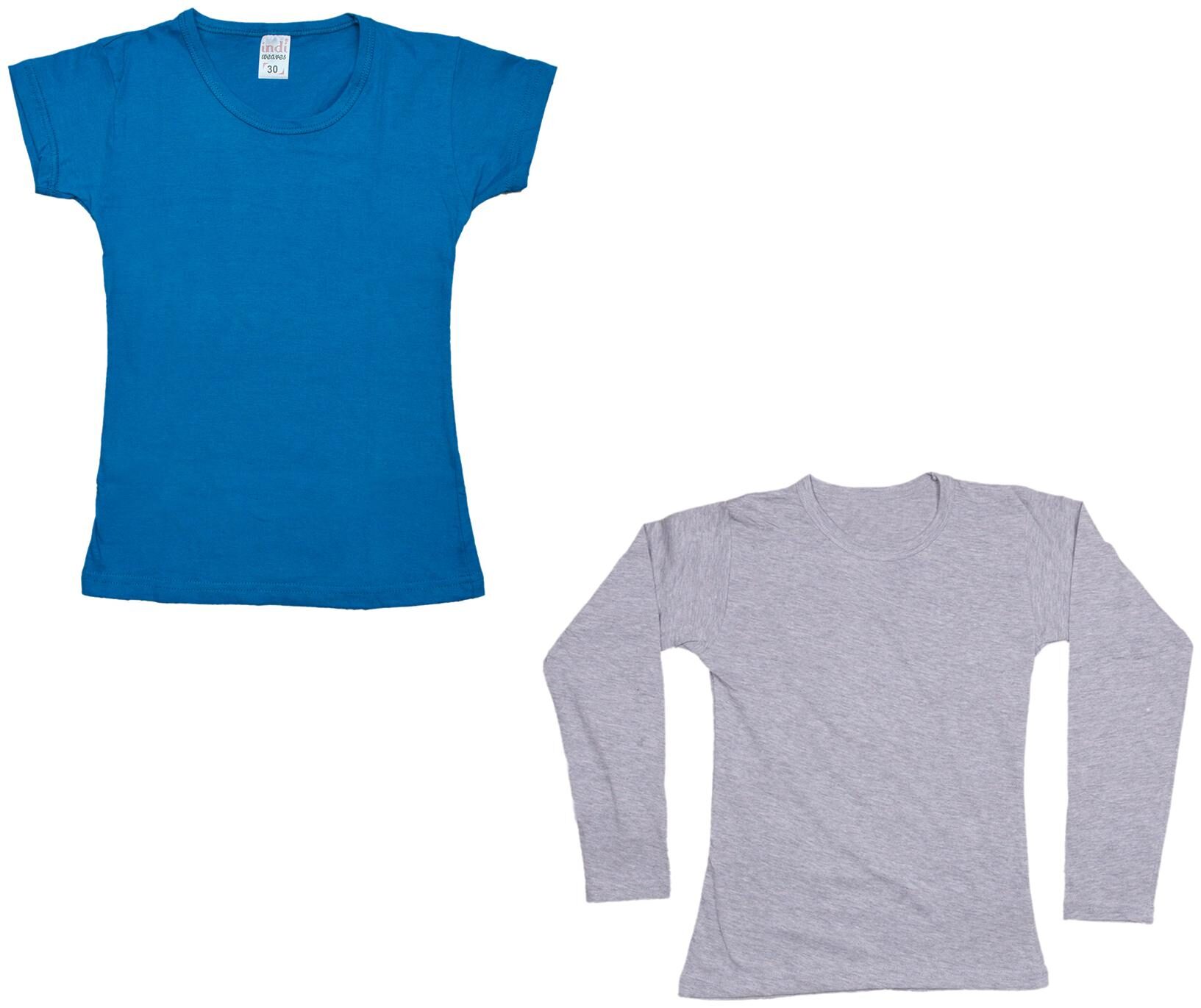 

Indiweaves Girl Cotton Solid T shirt - Multi