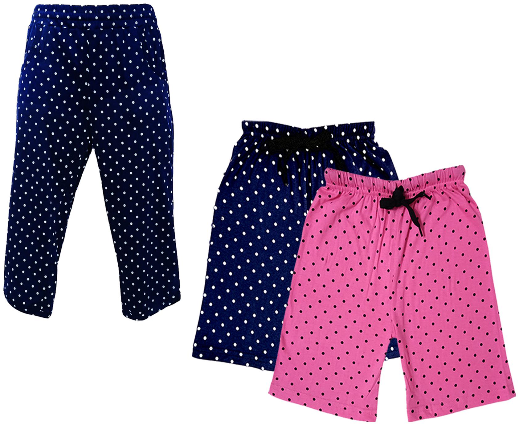 

IndiWeaves Girls Cotton Polka Dots 3 4th Capri and Shorts (Pack of 3) Multi