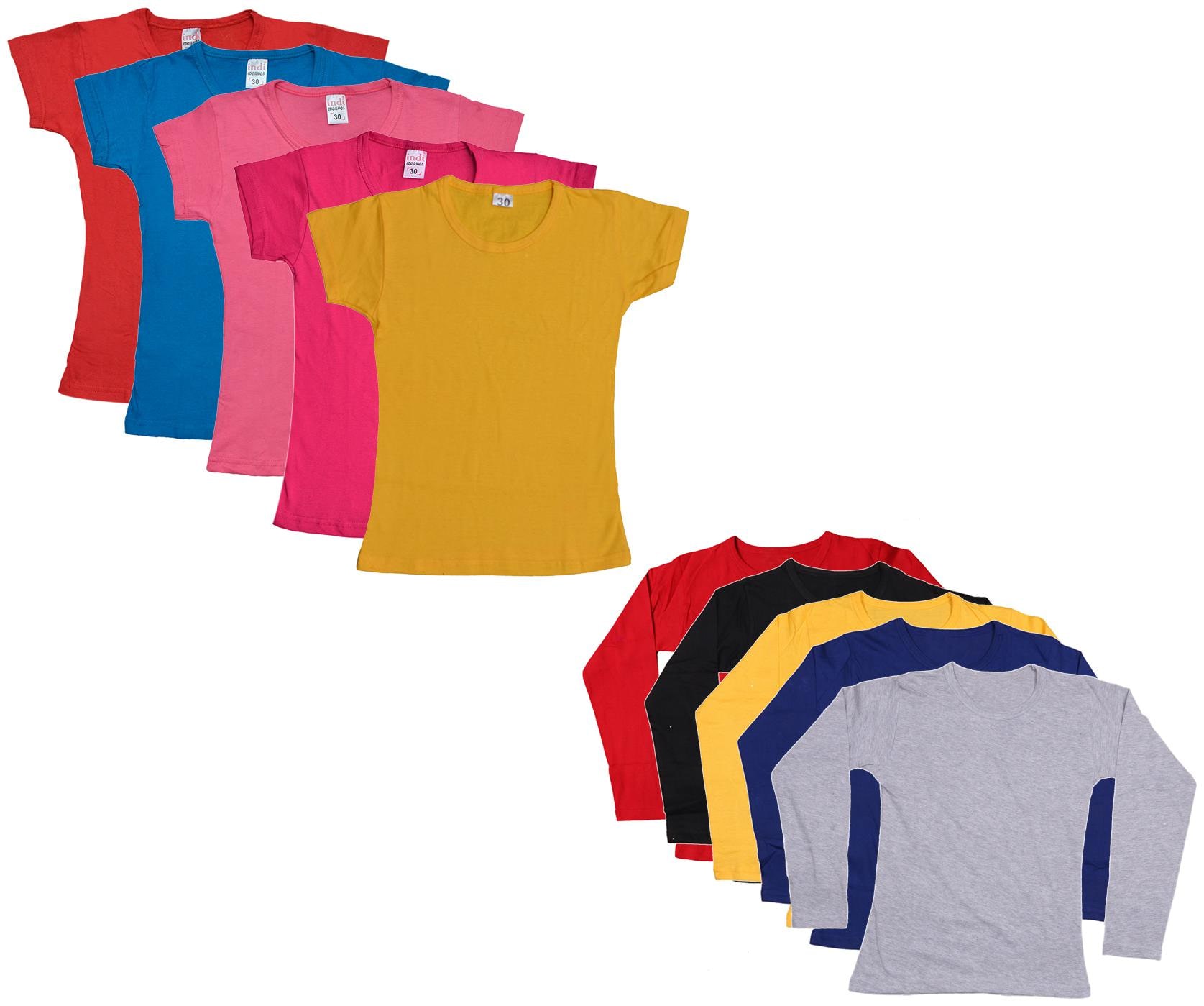 

Indiweaves Girl Cotton Solid T shirt - Multi