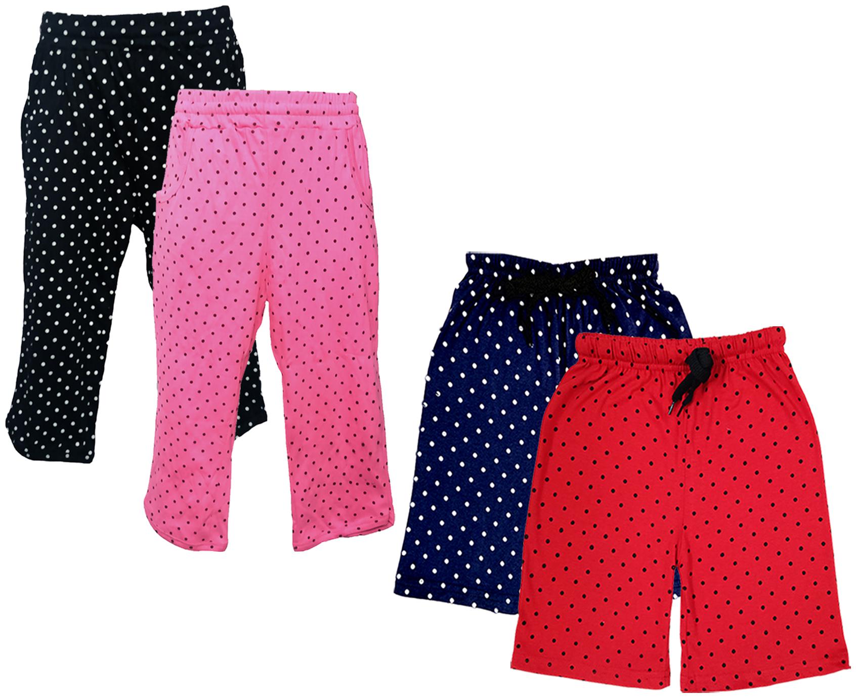 

IndiWeaves Girls Cotton Polka Dots 3 4th Capri and Shorts (Pack of 4) Multi