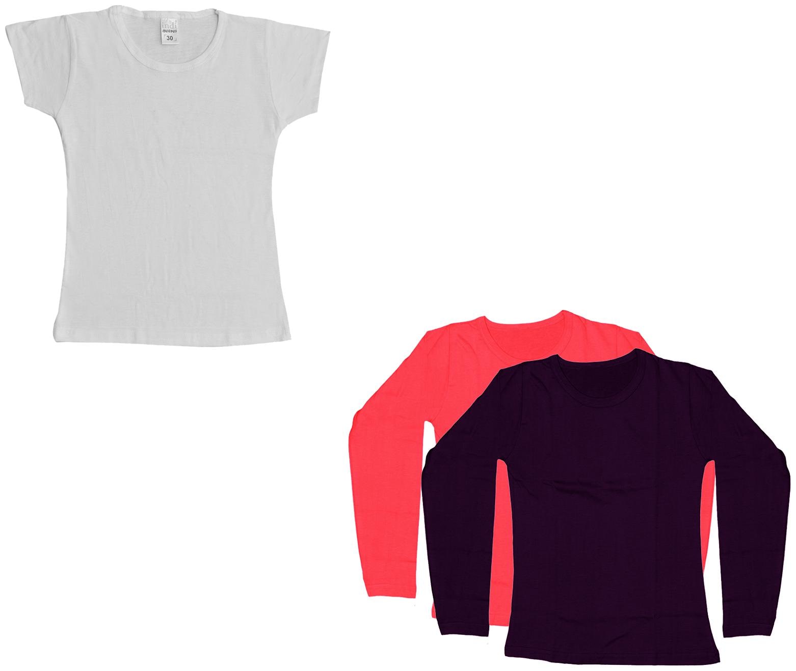 

Indiweaves Girl Cotton Solid T shirt - Multi