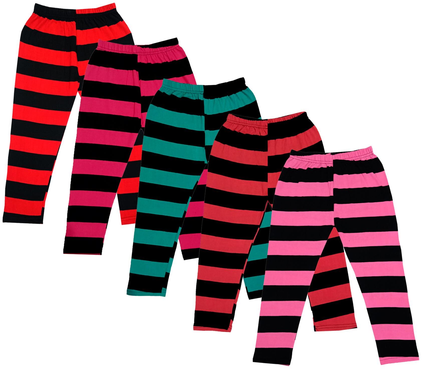 

IndiWeaves Girls Cotton Striped Capri 3 4th Leggings (Pack of 5) Multi