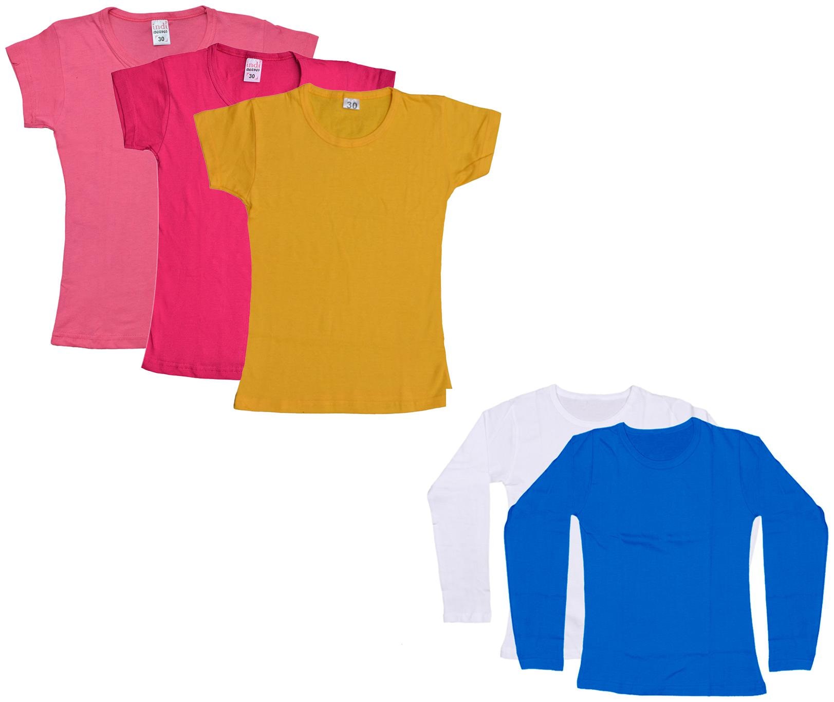 

Indiweaves Girl Cotton Solid T shirt - Multi