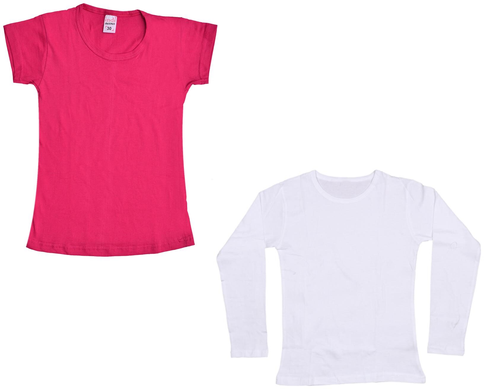 

Indiweaves Girl Cotton Solid T shirt - Multi
