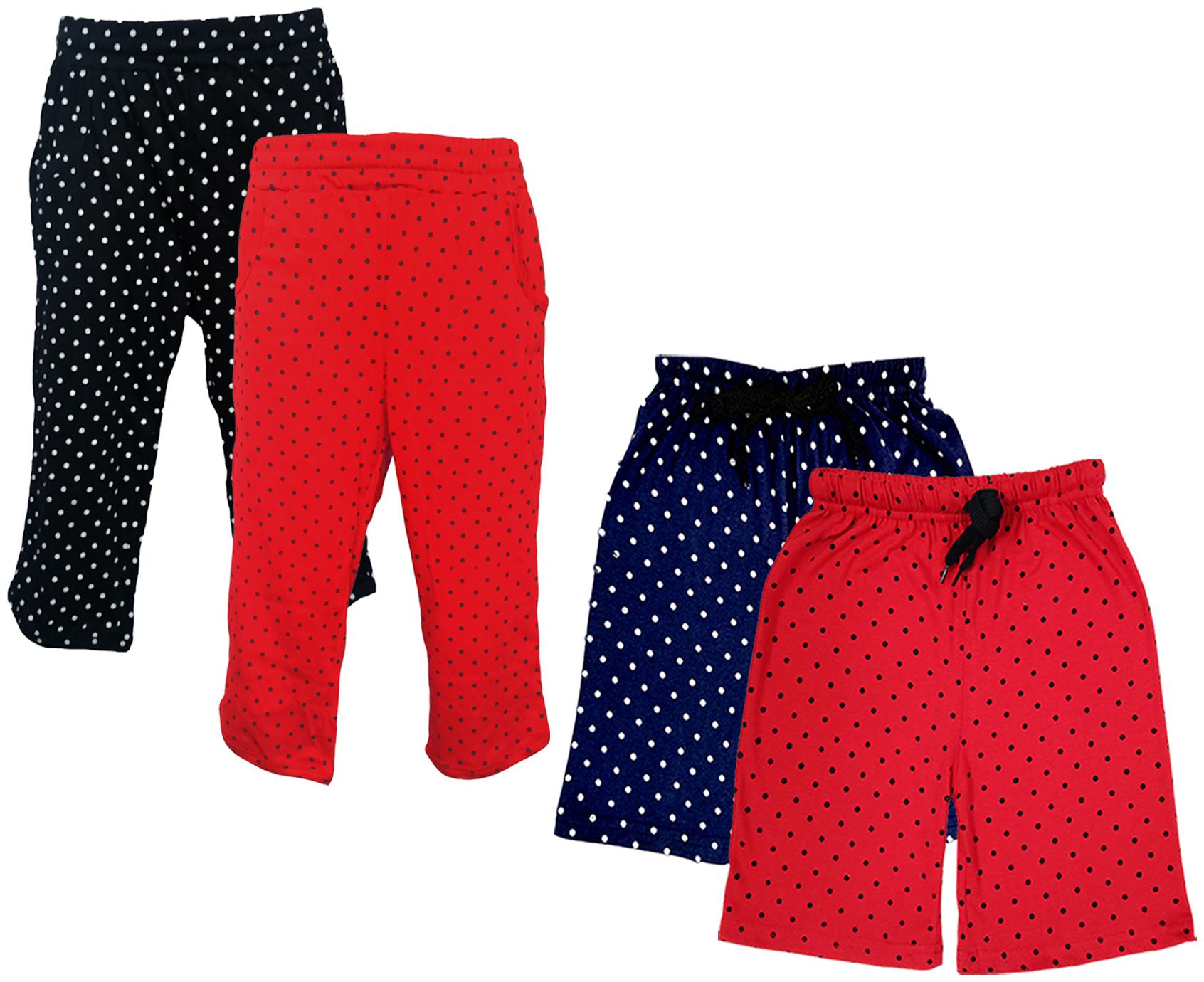 

IndiWeaves Girls Cotton Polka Dots 3 4th Capri and Shorts (Pack of 4) Multi